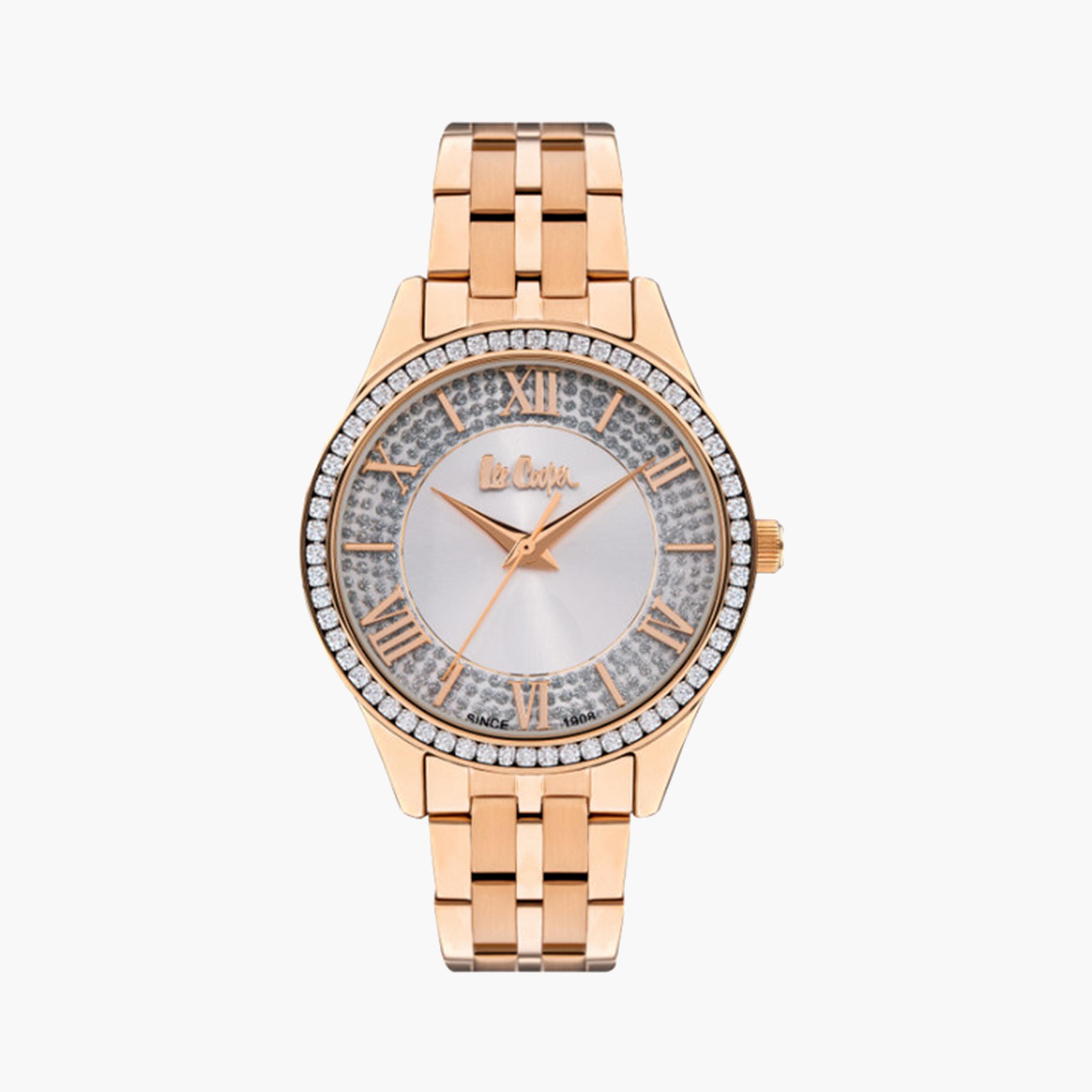 لي كوبر- ساعة تناظرية للنساء بسوار معدني 34 مم باللون الذهبي الوردي | LC07928.430-women-watchesandjewellery-watches-image-1