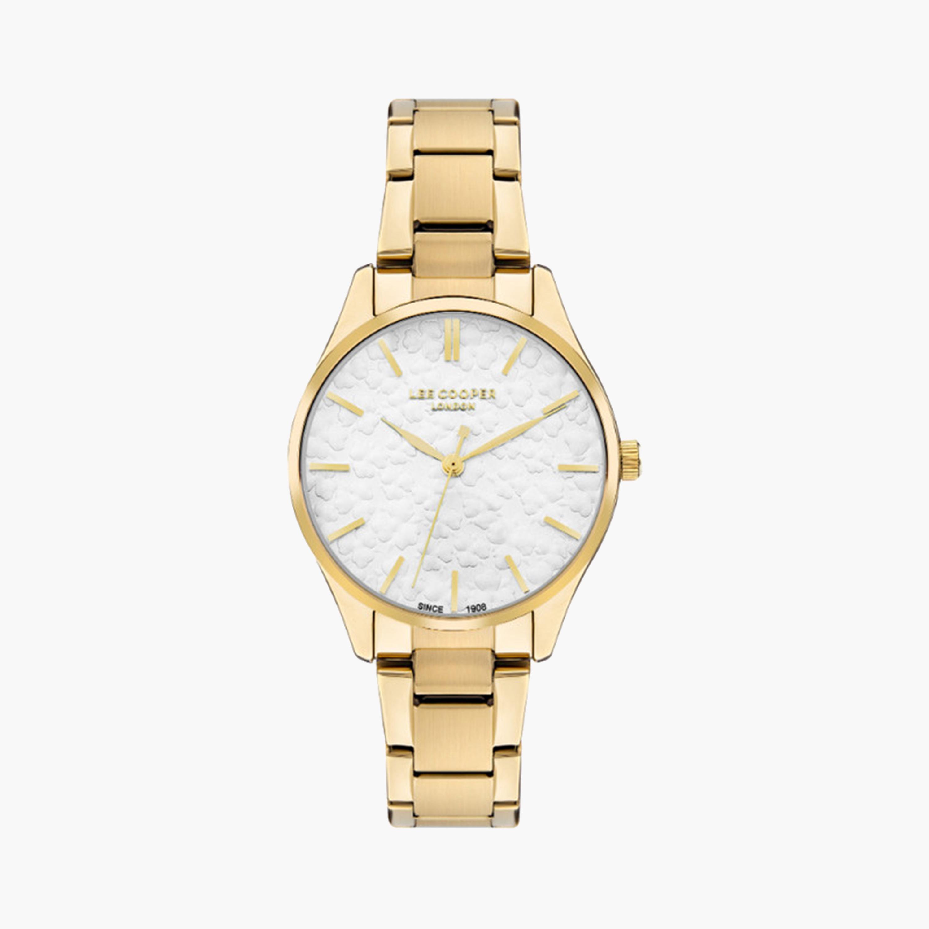 لي كوبر- ساعة تناظرية للنساء 34 ملم بسوار معدني ذهبي | LC07958.130-women-watchesandjewellery-watches-image-1