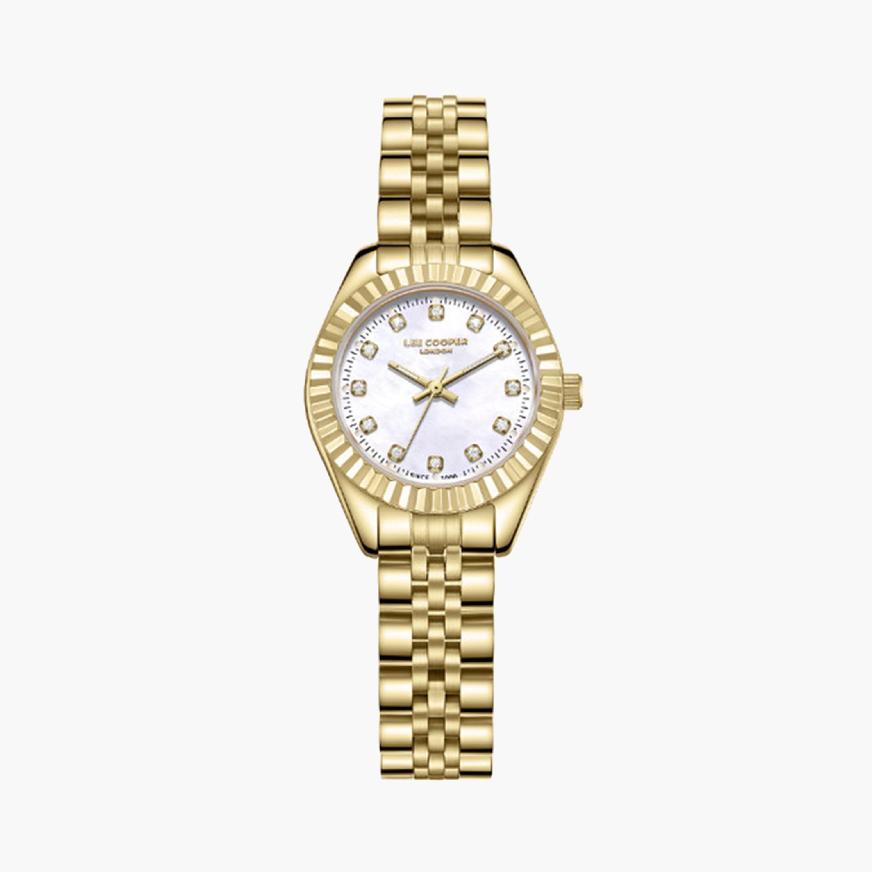 لي كوبر- ساعة تناظرية للنساء بسوار معدني ذهبي مقاس 28 ملم | LC07956.120-women-watchesandjewellery-watches-image-1