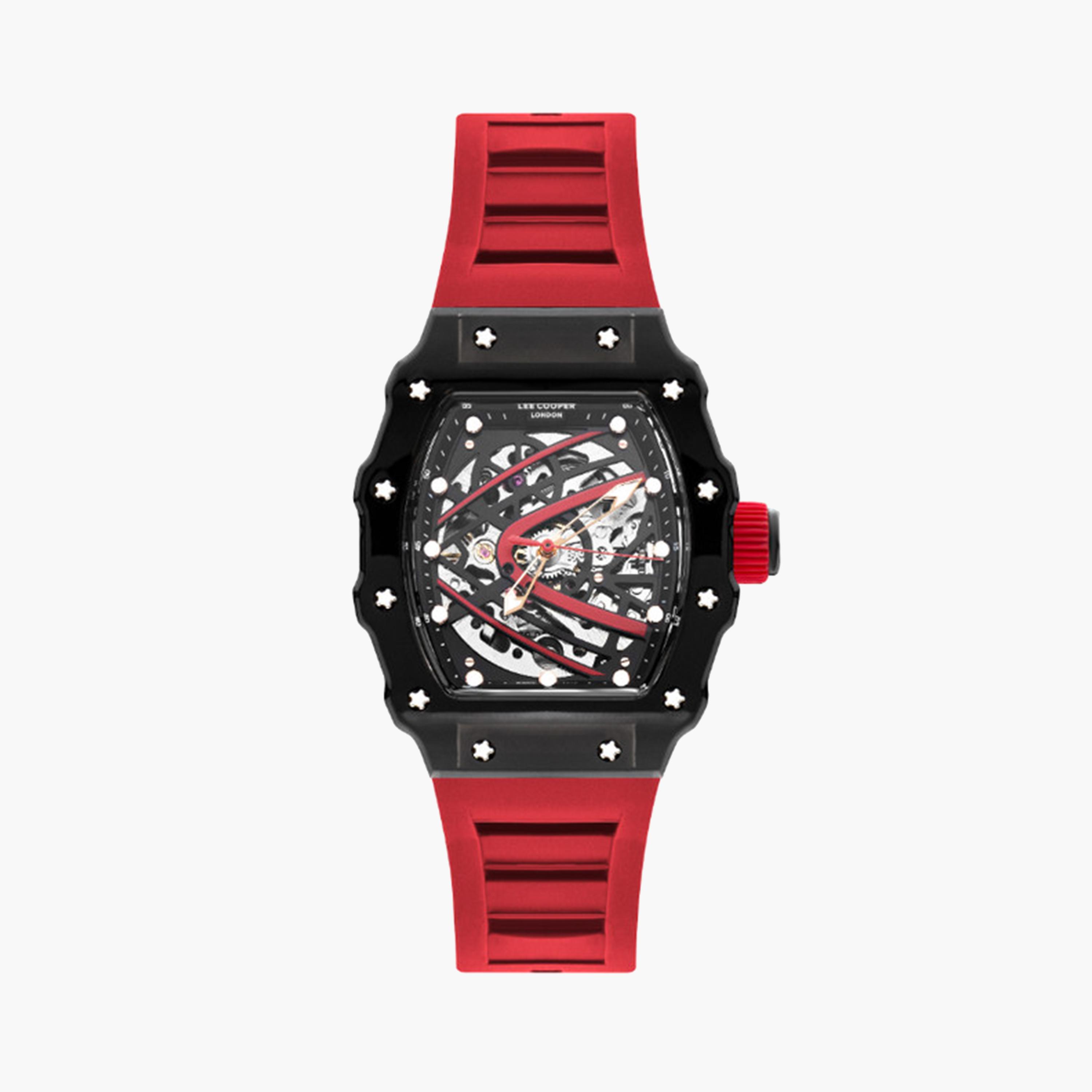 Lee Cooper Men's 45 MM Red Automatic Silicone Strap Watch | LC07980.658-men-watchesandjewellery-watches-image-1