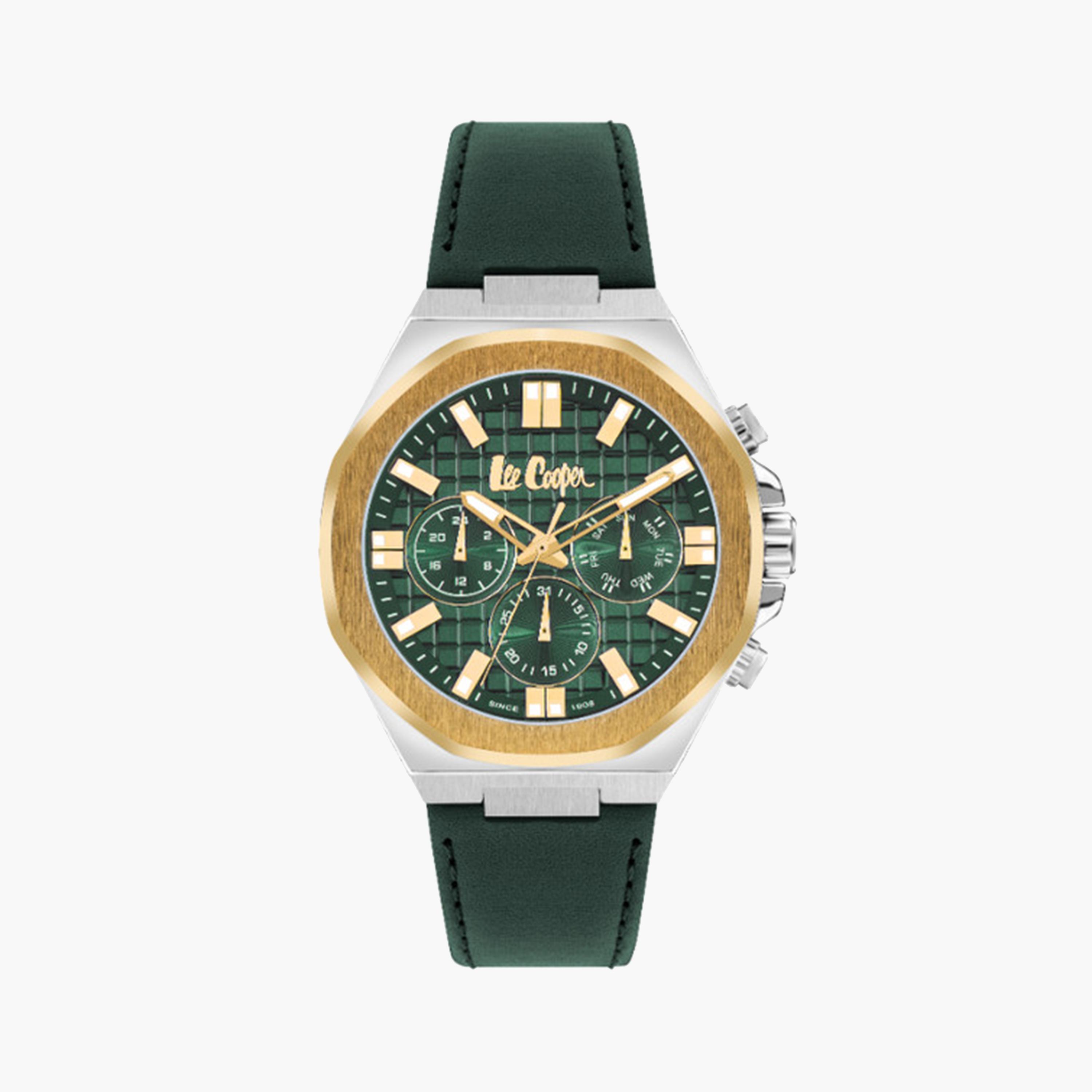 Lee Cooper Men's 46 MM Green Chronograph Leather Strap Watch | LC07983.277-men-watchesandjewellery-watches-image-1
