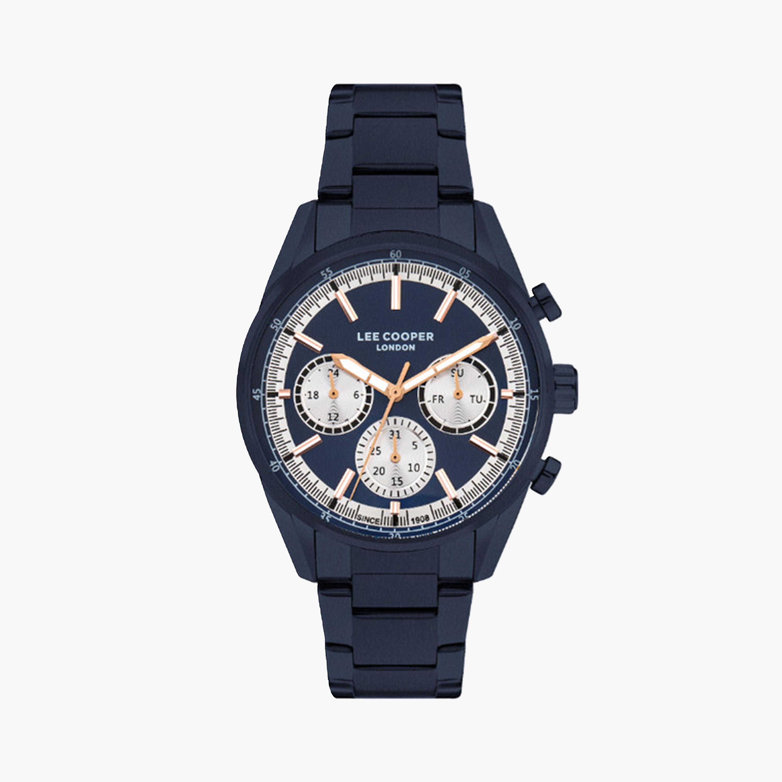 لي كوبر- ساعة كرونوغراف للرجال 44 ملم أزرق بحزام معدني | LC07986.990-men-watchesandjewellery-watches-image-1