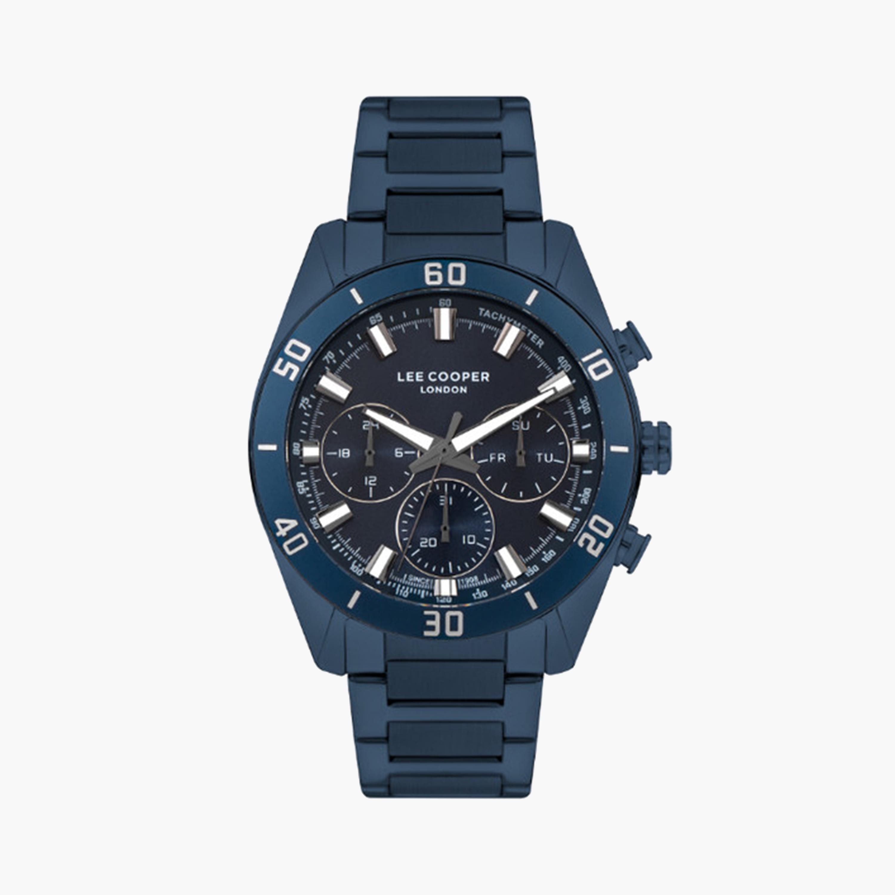 لي كوبر- ساعة كرونوغراف للرجال 44 ملم أزرق بحزام معدني | LC07948.990-men-watchesandjewellery-watches-image-1