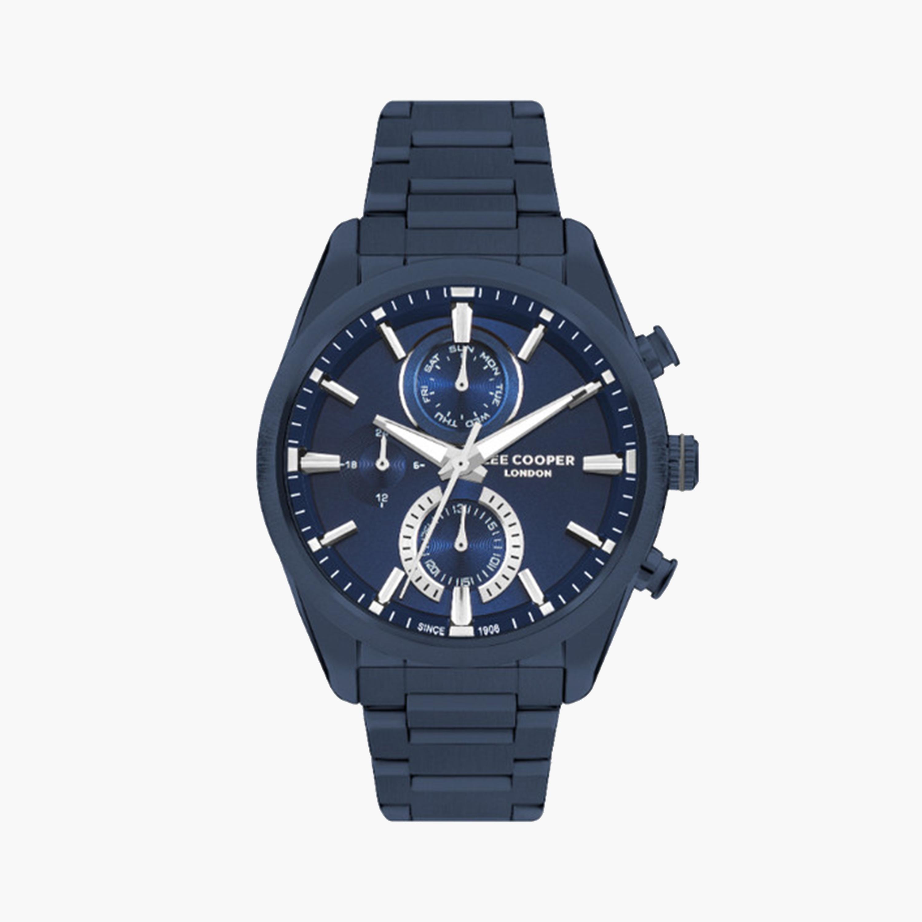 لي كوبر- ساعة كرونوغراف للرجال 45 ملم زرقاء بحزام معدني | LC07947.990-men-watchesandjewellery-watches-image-1