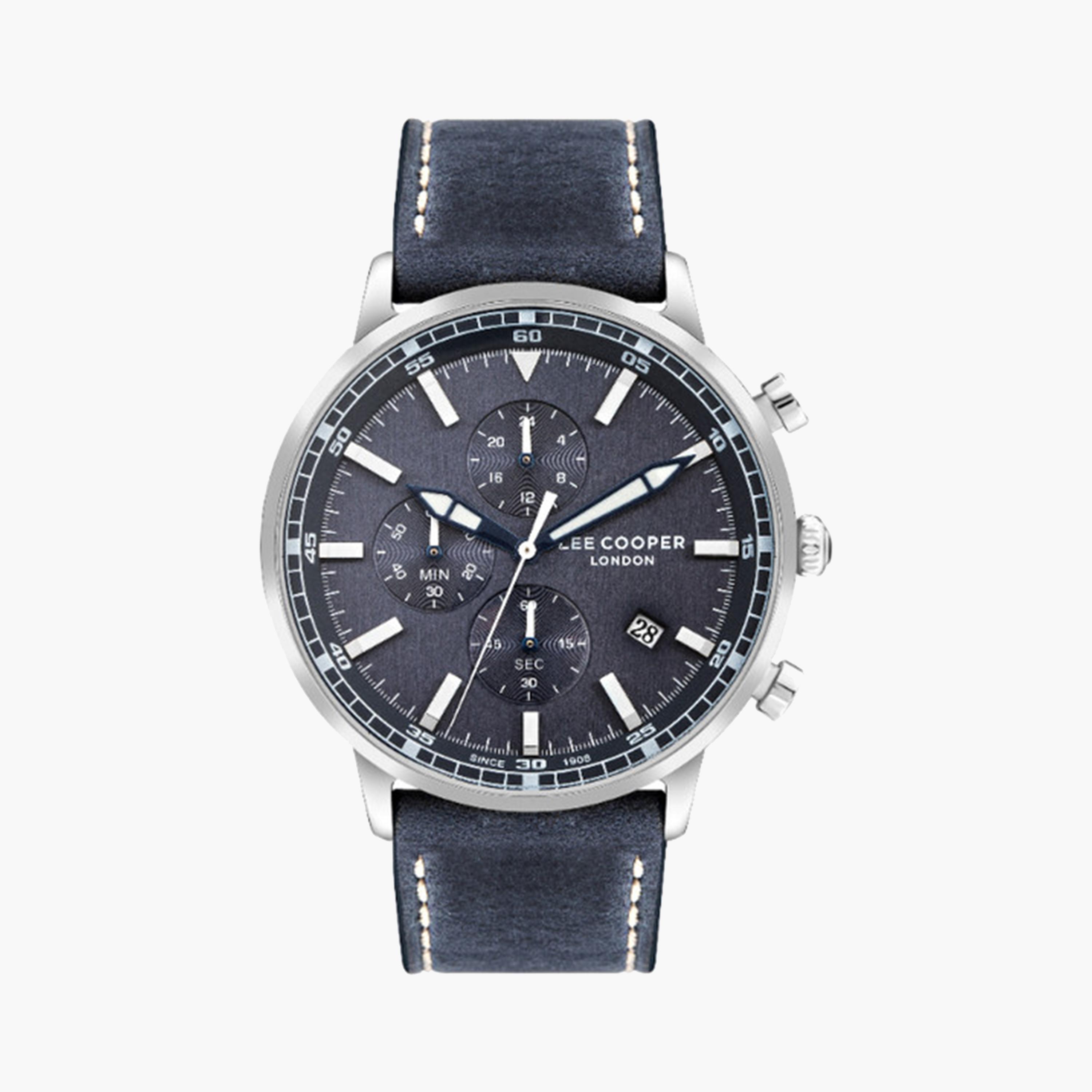 لي كوبر- ساعة كرونوغراف للرجال 46 ملم أزرق بحزام جلدي | LC07943.399-men-watchesandjewellery-watches-image-1