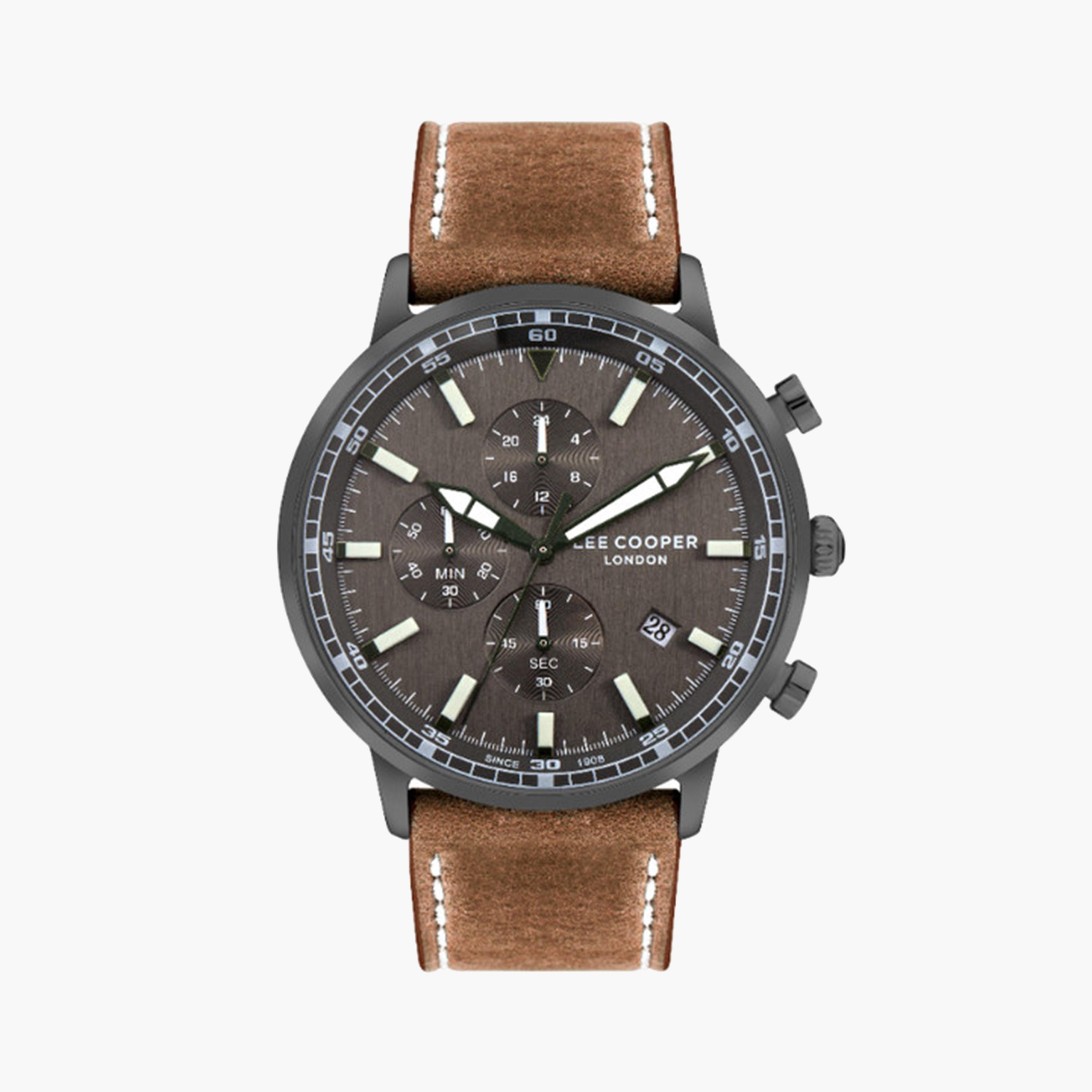 Lee Cooper Men's 46 MM Brown Chronograph Leather Strap Watch | LC07943.064-men-watchesandjewellery-watches-image-1