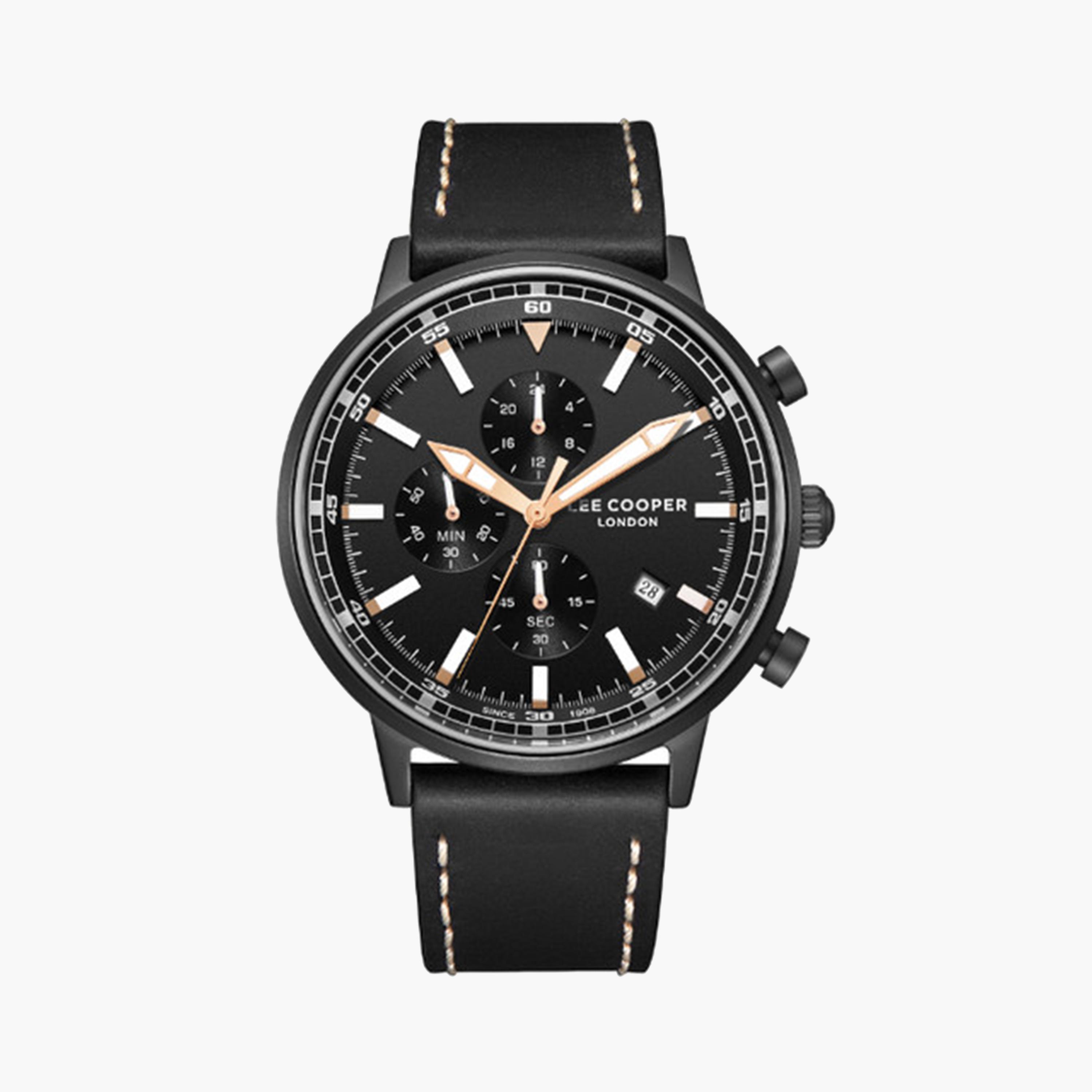 لي كوبر- ساعة كرونوغراف للرجال 46 ملم أسود بحزام جلدي | LC07943.651-men-watchesandjewellery-watches-image-1