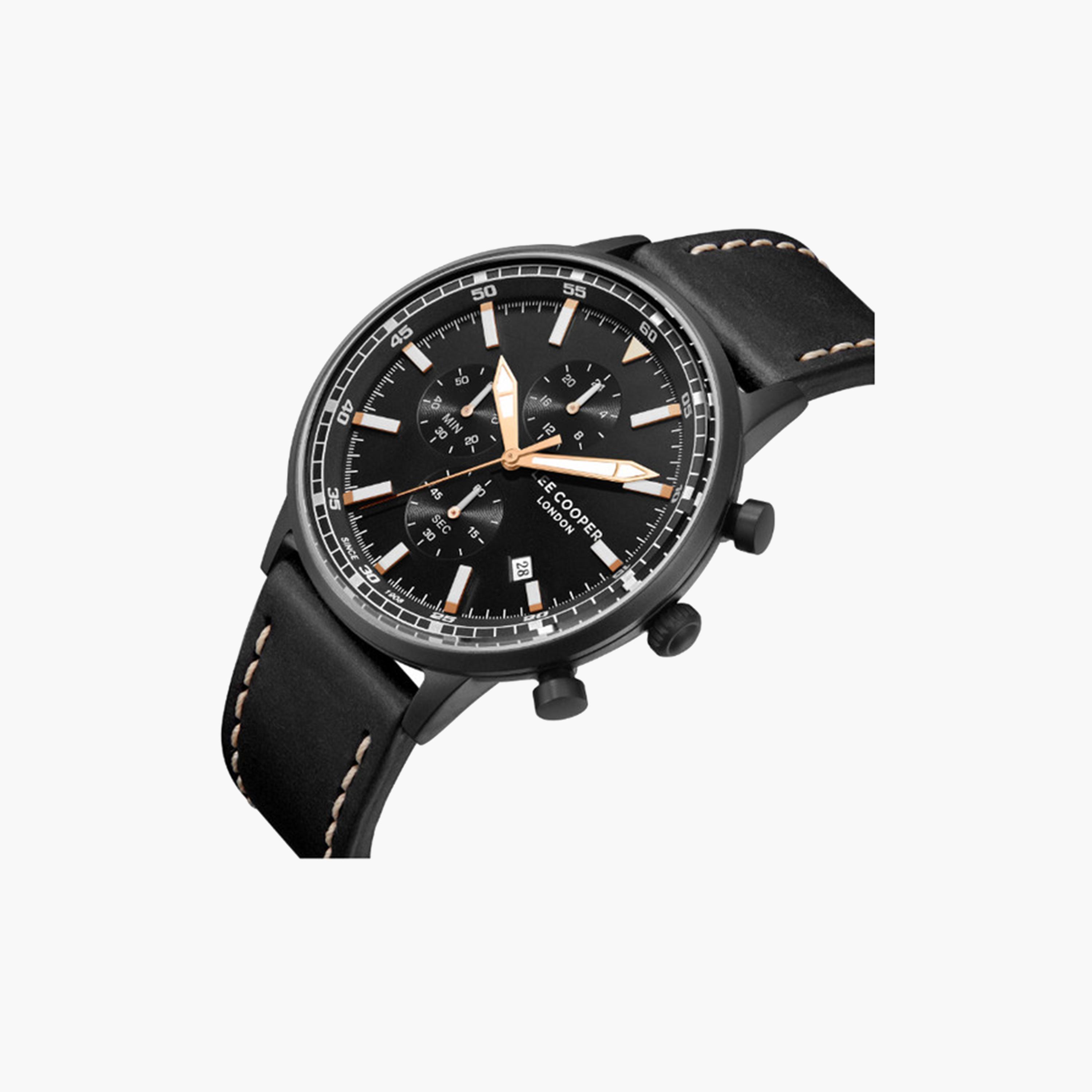 لي كوبر- ساعة كرونوغراف للرجال 46 ملم أسود بحزام جلدي | LC07943.651-men-watchesandjewellery-watches-image-2