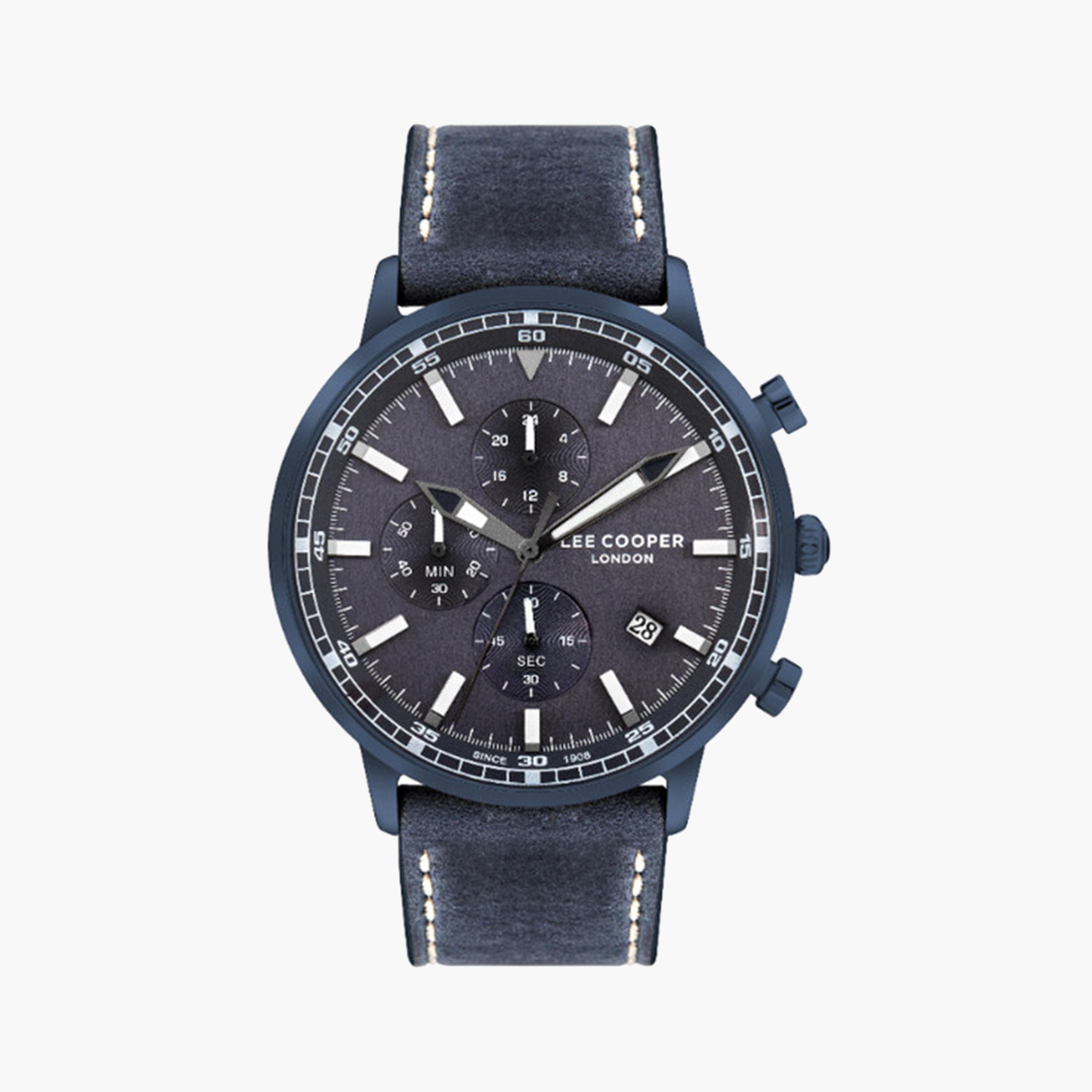 لي كوبر- ساعة كرونوغراف للرجال 46 ملم أزرق بحزام جلدي | LC07943.990-men-watchesandjewellery-watches-image-1