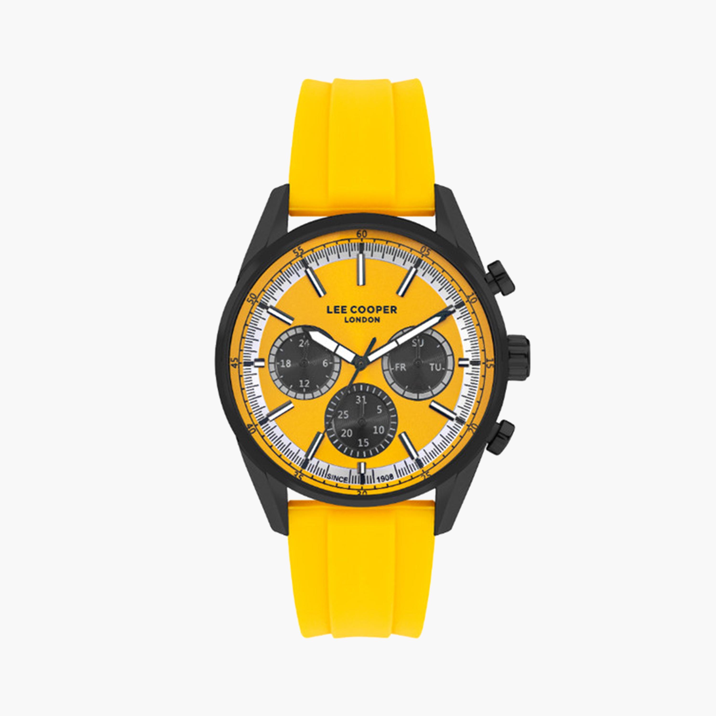 لي كوبر- ساعة كرونوغراف صفراء للرجال مقاس 44 ملم بحزام سيليكون | LC07987.677-men-watchesandjewellery-watches-image-1