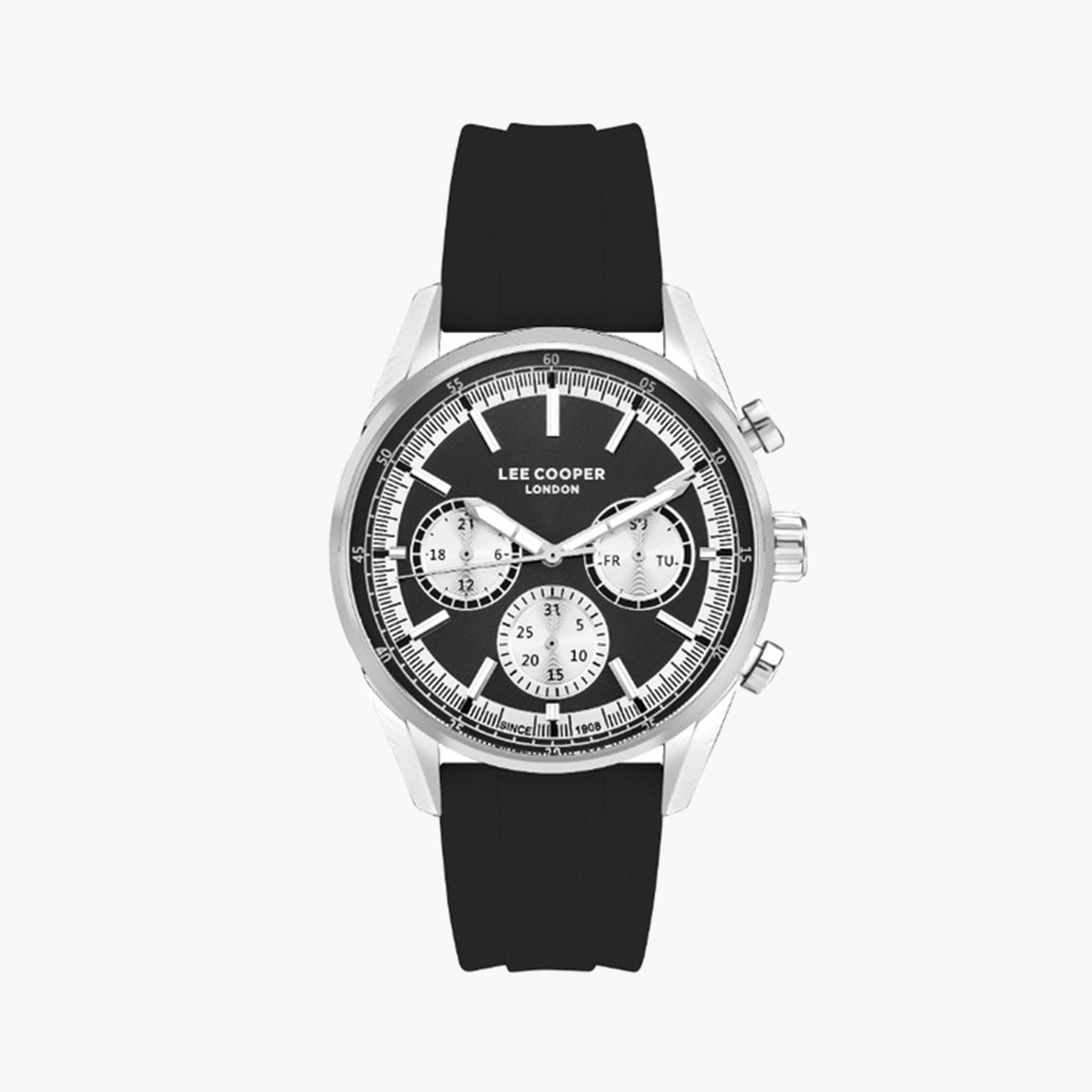لي كوبر- ساعة كرونوغراف للرجال 44 ملم أسود بحزام سيليكون | LC07987.351-men-watchesandjewellery-watches-image-1