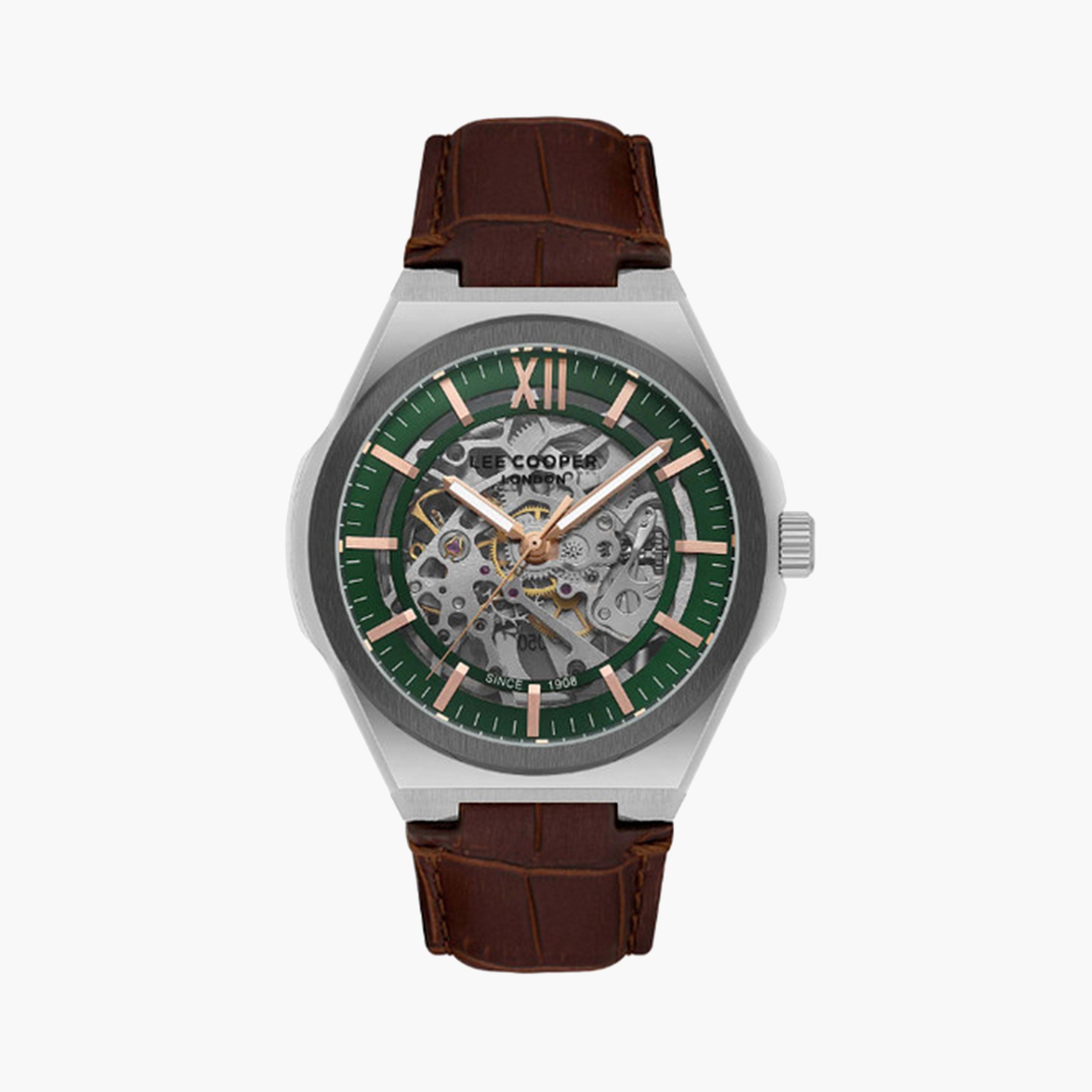 Lee Cooper Men's 43 MM Brown Automatic Leather Strap Watch | LC08050.354-men-watchesandjewellery-watches-image-1