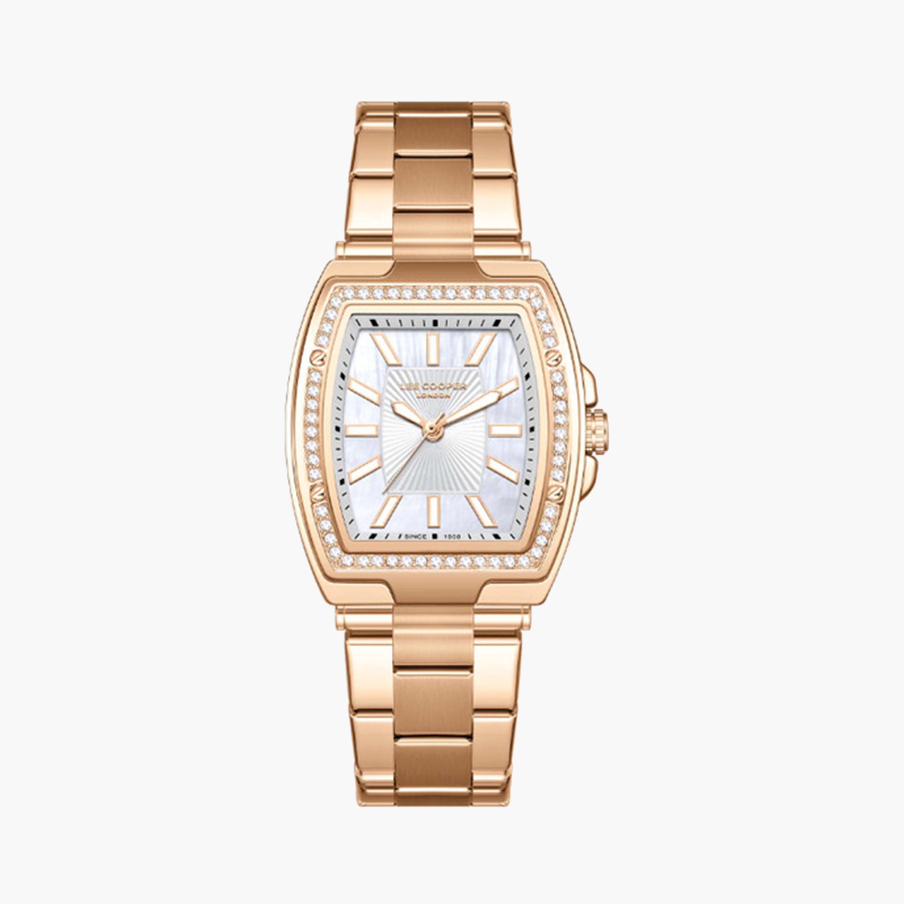 لي كوبر- ساعة تناظرية للنساء بسوار معدني 30 مم باللون الذهبي الوردي | LC08058.430-women-watchesandjewellery-watches-image-1