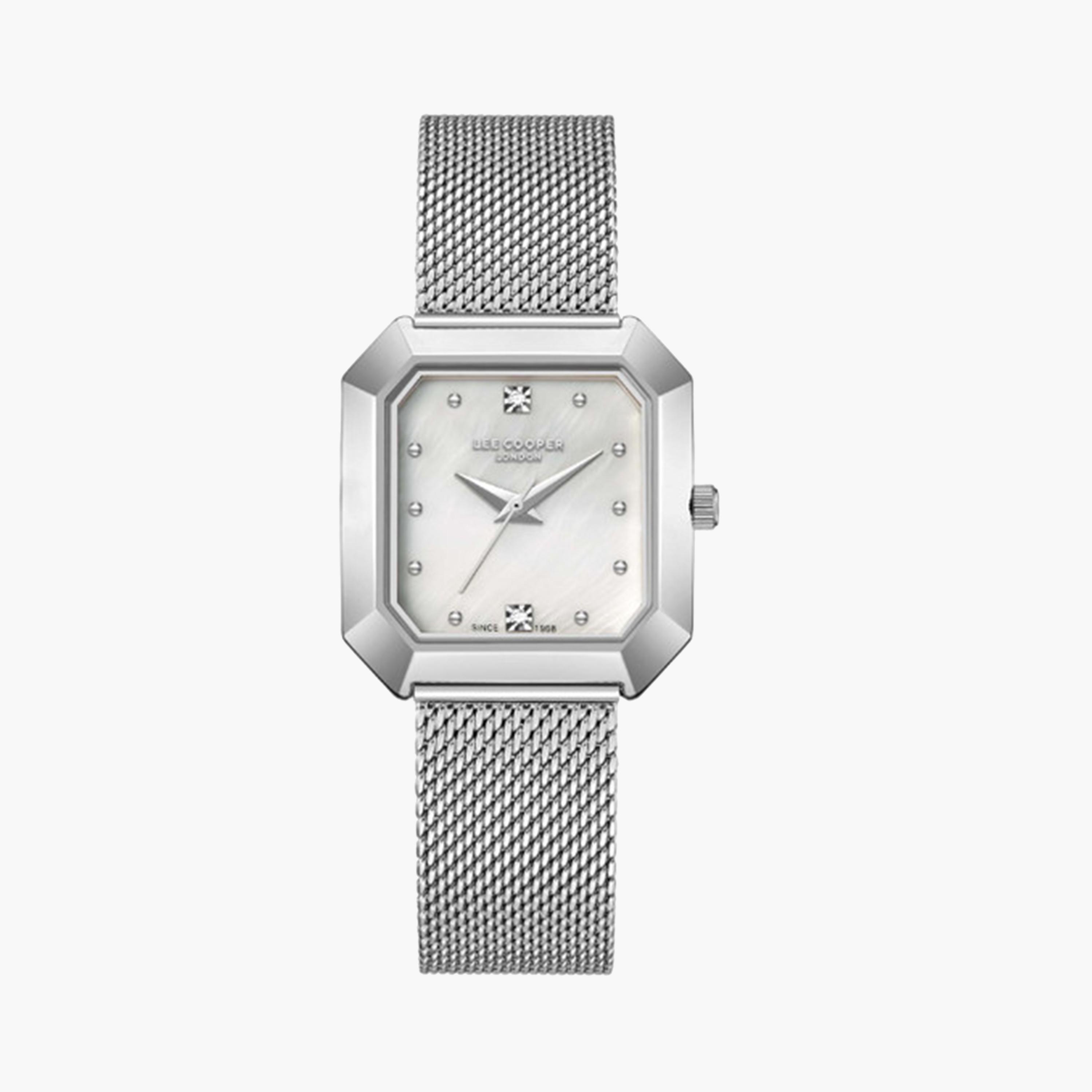لي كوبر- ساعة تناظرية للنساء بسوار شبكي فضي مقاس 27 ملم | LC08027.320-women-watchesandjewellery-watches-image-1