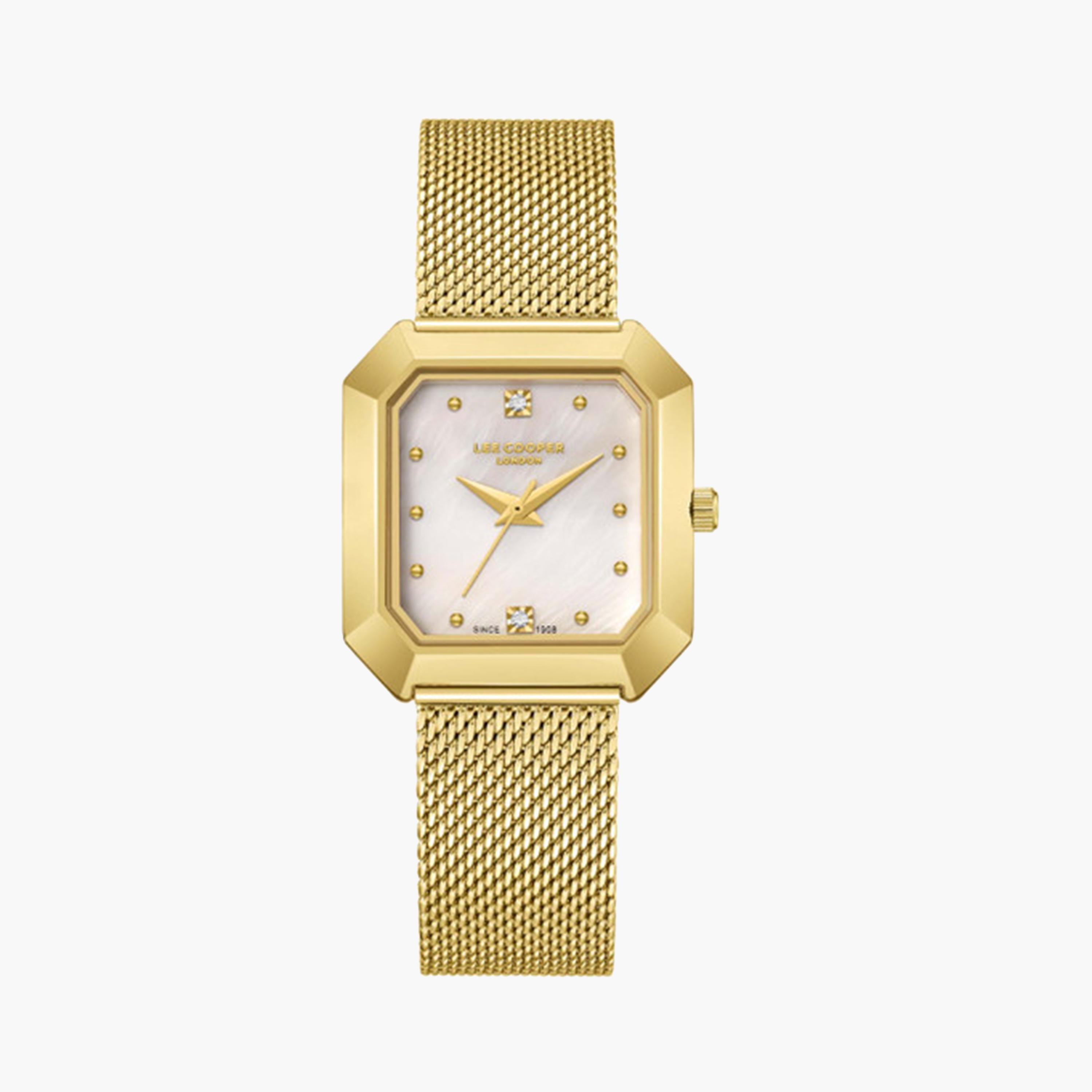 لي كوبر- ساعة تناظرية للنساء بسوار شبكي ذهبي مقاس 27 مم | LC08027.120-women-watchesandjewellery-watches-image-1