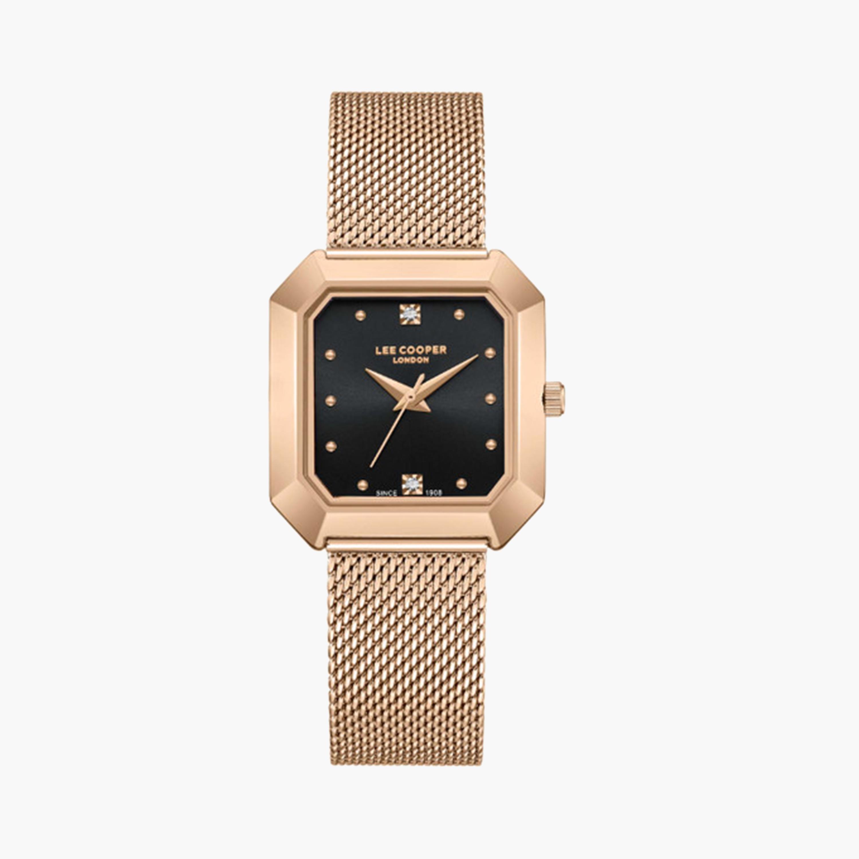 لي كوبر- ساعة تناظرية للنساء بسوار معدني ذهبي وردي مقاس 27 مم | LC08027.450-women-watchesandjewellery-watches-image-1