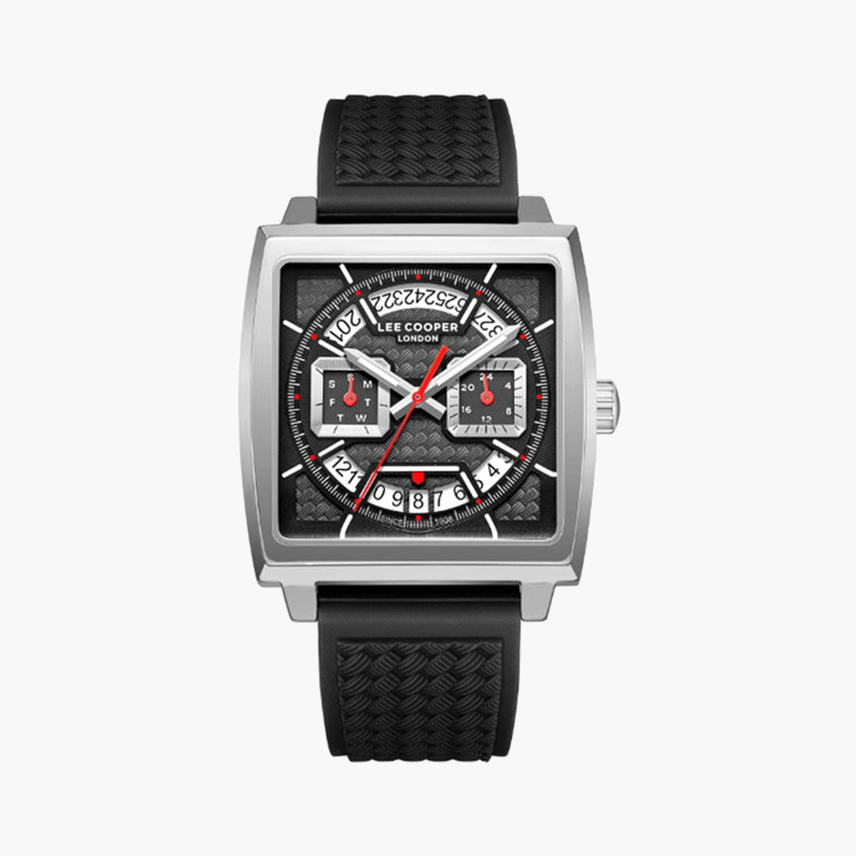 Lee Cooper Men's 39 MM Black Chronograph Silicone Strap Watch | LC08065.351-men-watchesandjewellery-watches-image-1