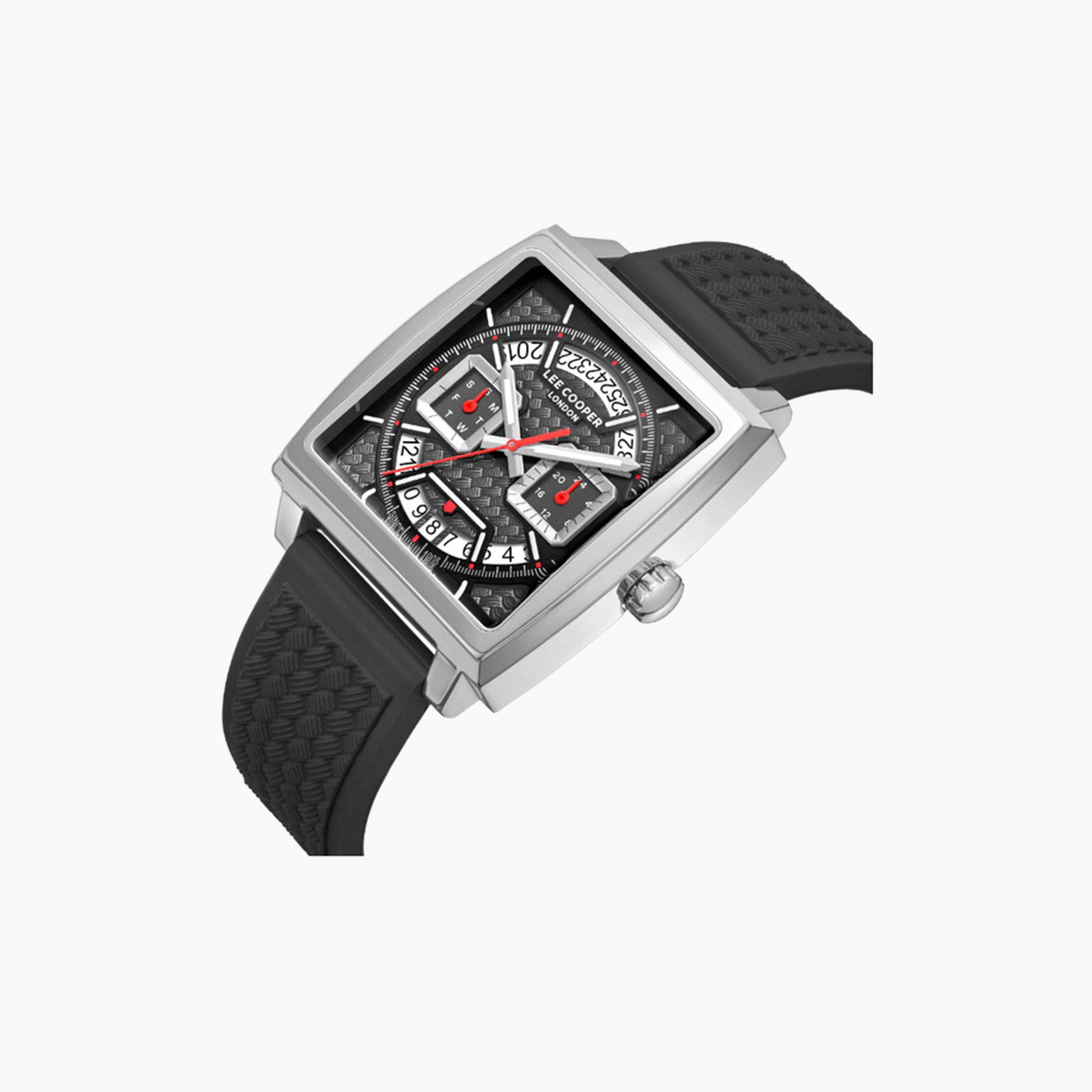 Lee Cooper Men's 39 MM Black Chronograph Silicone Strap Watch | LC08065.351-men-watchesandjewellery-watches-image-2
