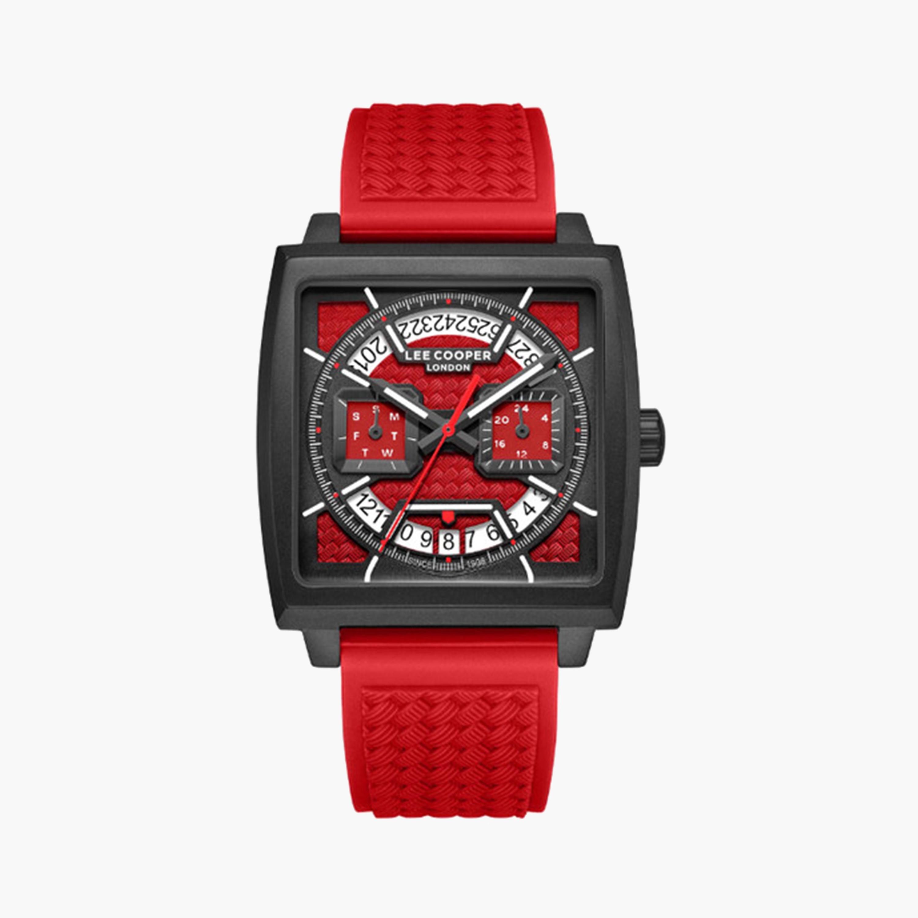 Lee Cooper Men's 39 MM Red Chronograph Silicone Strap Watch | LC08065.688-men-watchesandjewellery-watches-image-1