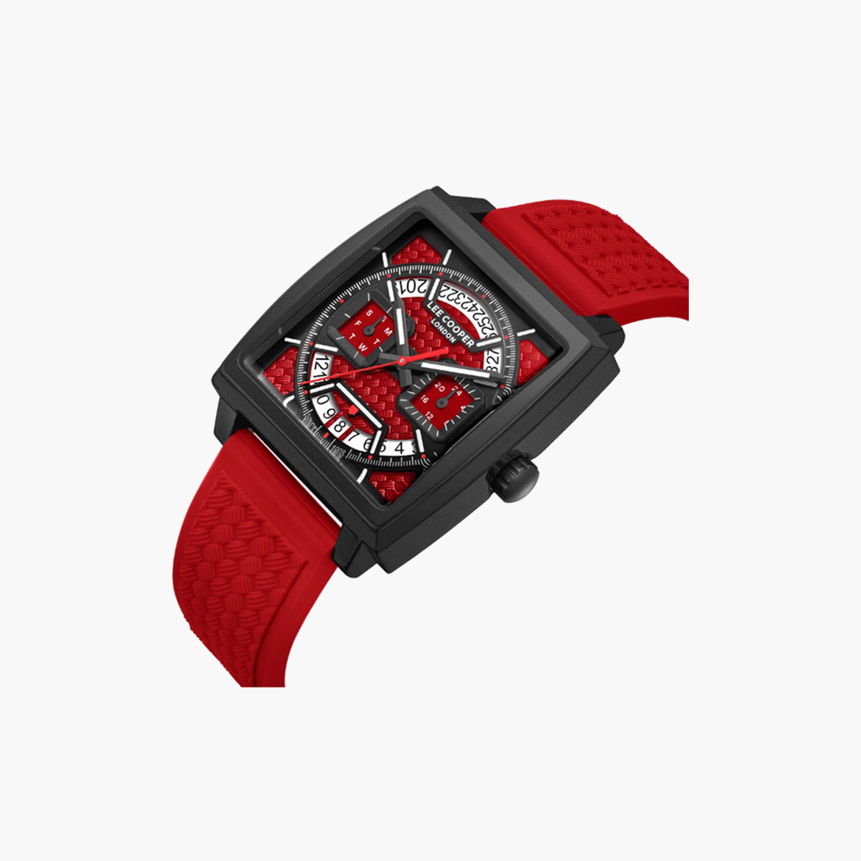 Lee Cooper Men's 39 MM Red Chronograph Silicone Strap Watch | LC08065.688-men-watchesandjewellery-watches-image-2