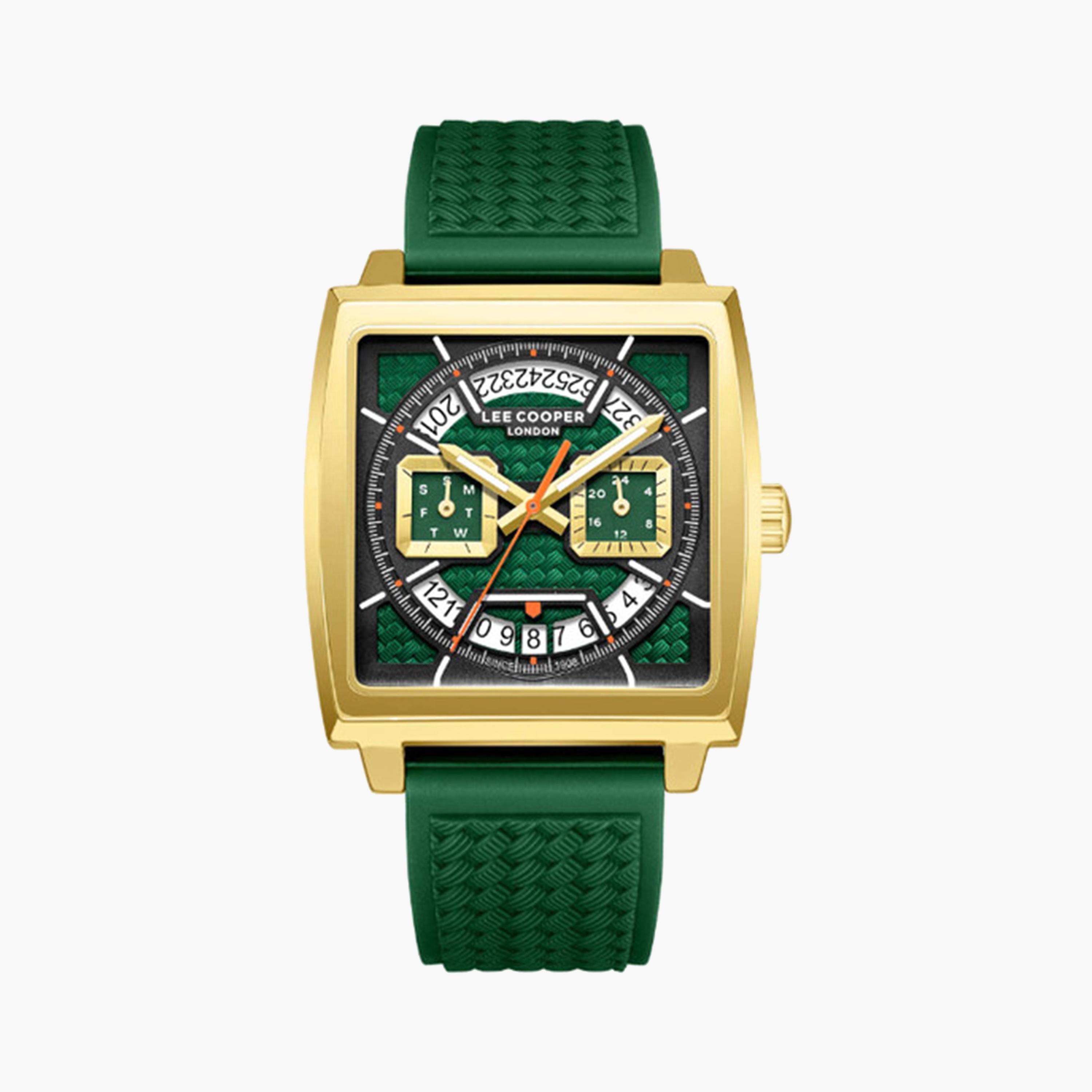 Lee Cooper Men's 39 MM Green Chronograph Silicone Strap Watch | LC08065.177-men-watchesandjewellery-watches-image-1