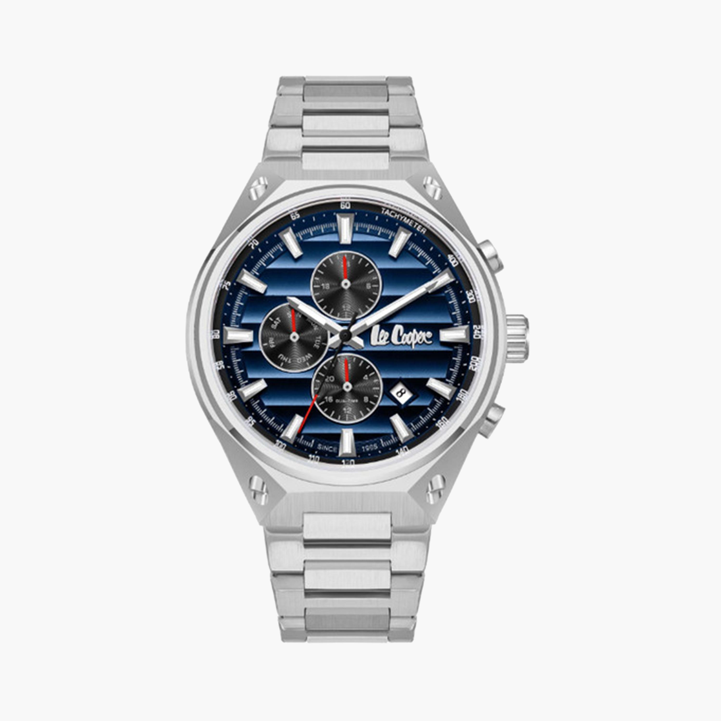 لي كوبر- ساعة كرونوغراف للرجال 45 ملم فضية بحزام معدني | LC08026.390-men-watchesandjewellery-watches-image-1