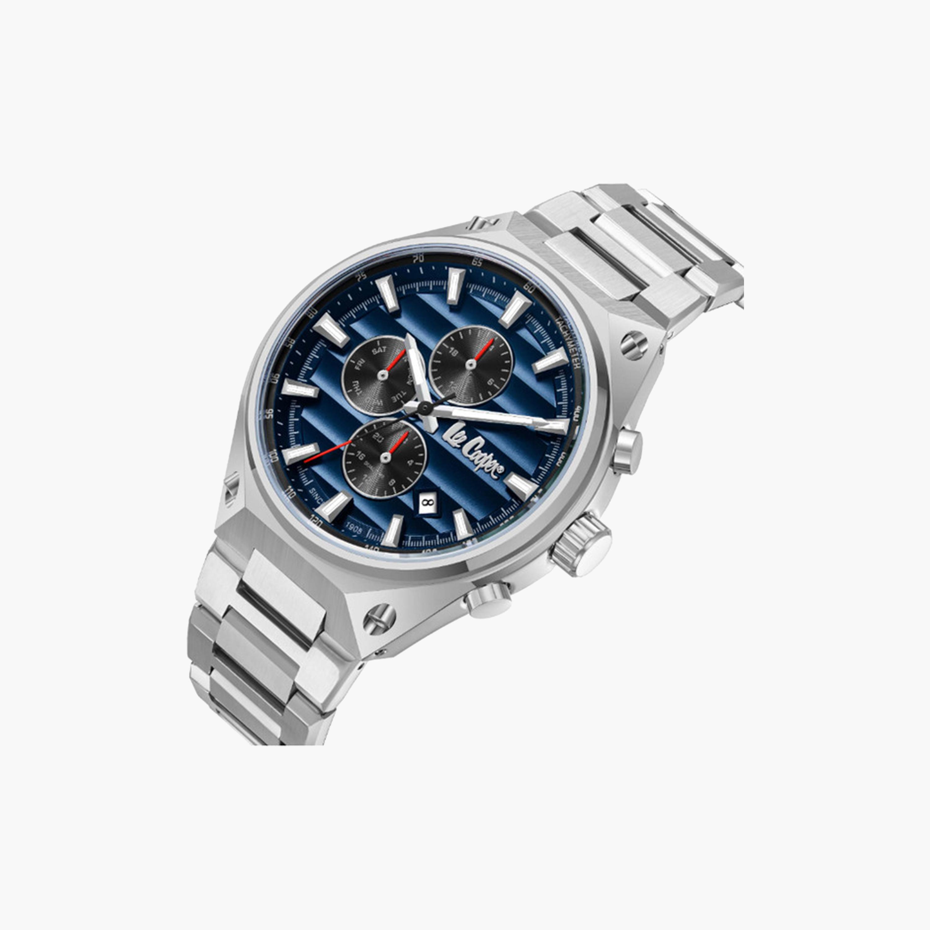 لي كوبر- ساعة كرونوغراف للرجال 45 ملم فضية بحزام معدني | LC08026.390-men-watchesandjewellery-watches-image-2