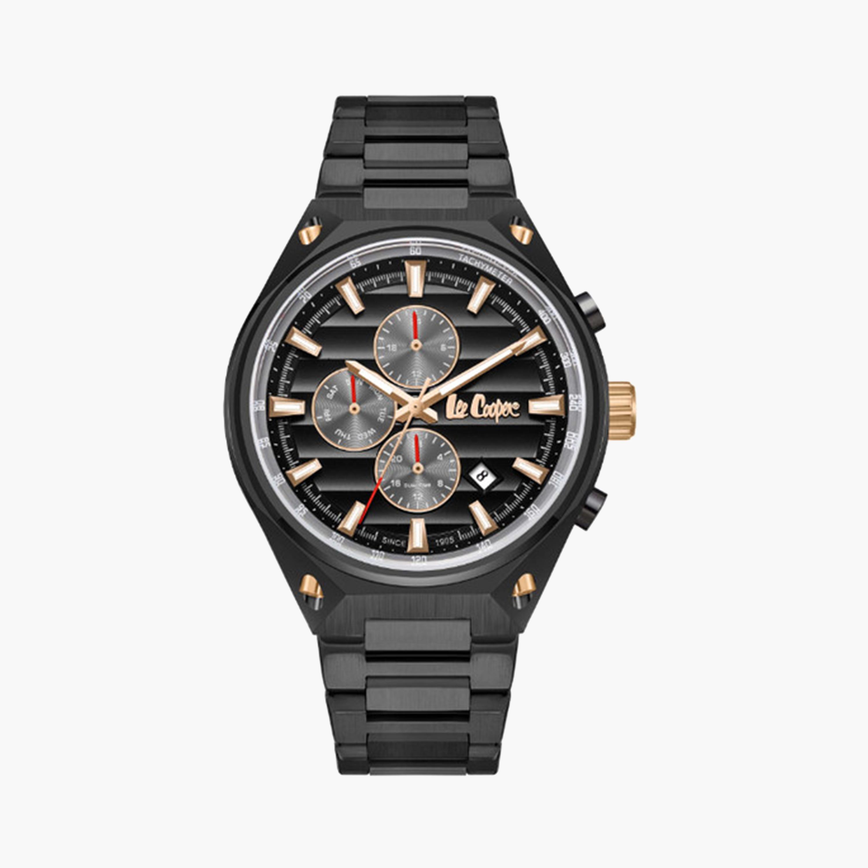 لي كوبر- ساعة كرونوغراف للرجال 45 ملم رمادية بحزام معدني | LC08026.060-men-watchesandjewellery-watches-image-1