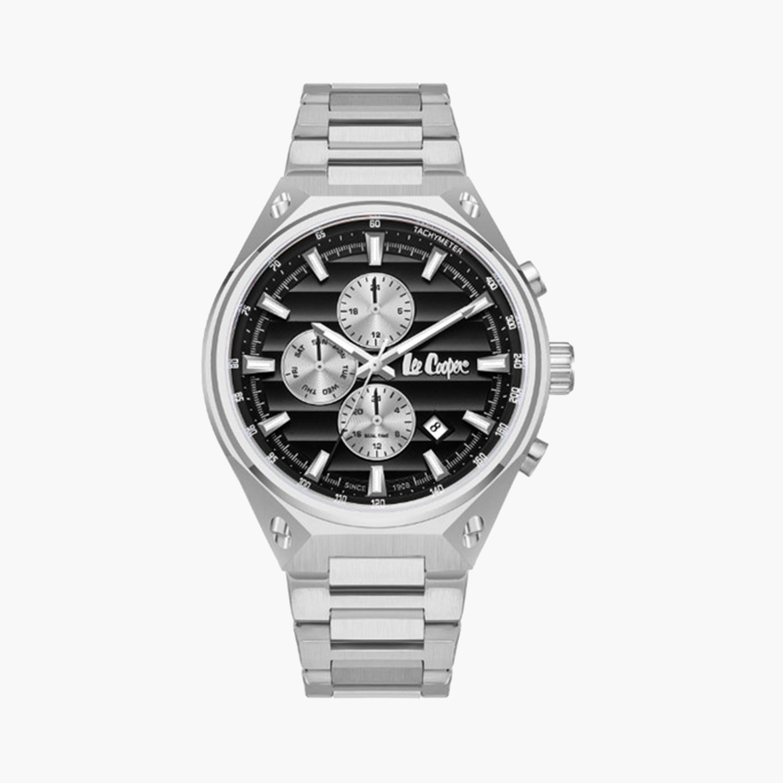 لي كوبر- ساعة كرونوغراف سوداء للرجال مقاس 45 ملم بحزام معدني | LC08026.350-men-watchesandjewellery-watches-image-1