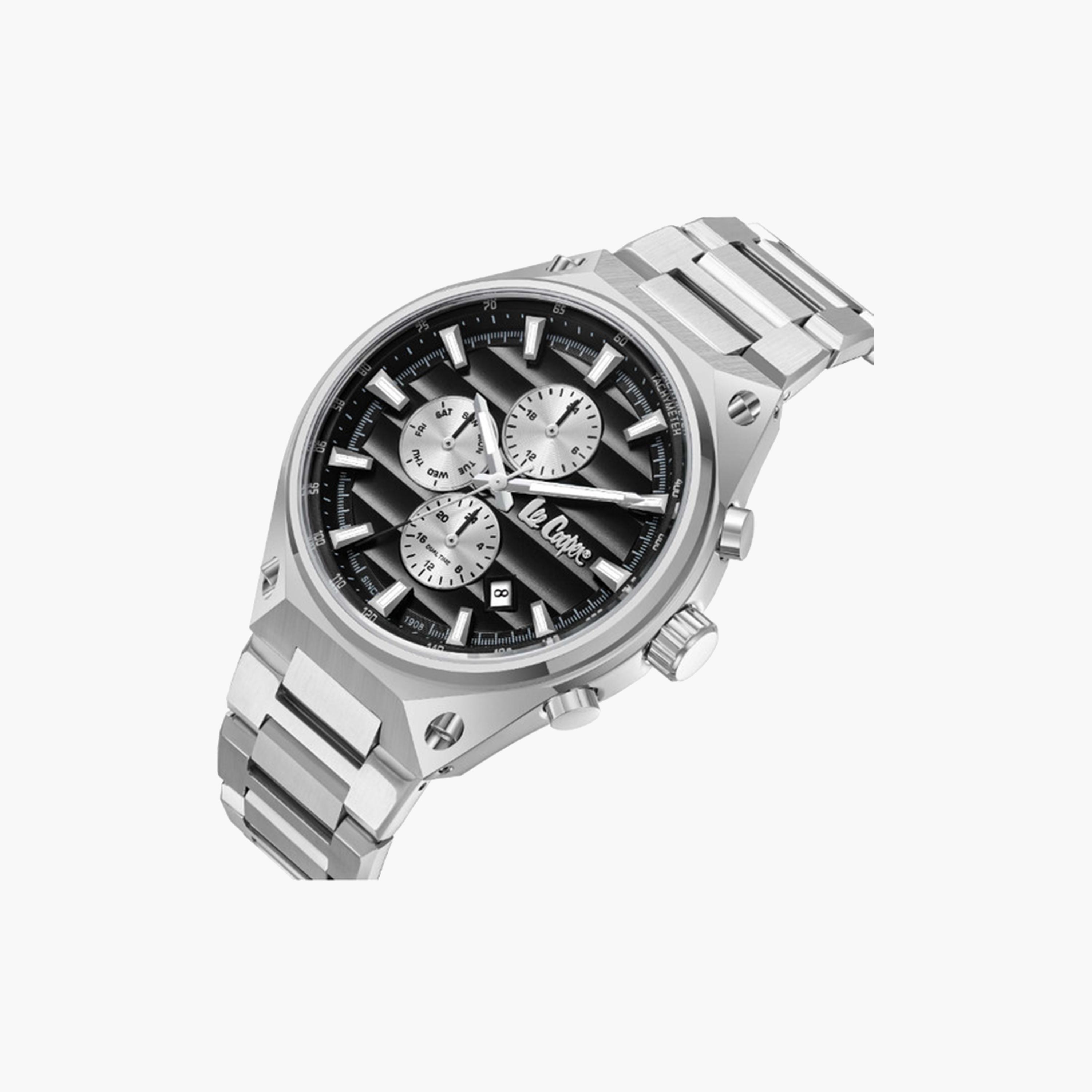 لي كوبر- ساعة كرونوغراف سوداء للرجال مقاس 45 ملم بحزام معدني | LC08026.350-men-watchesandjewellery-watches-image-2