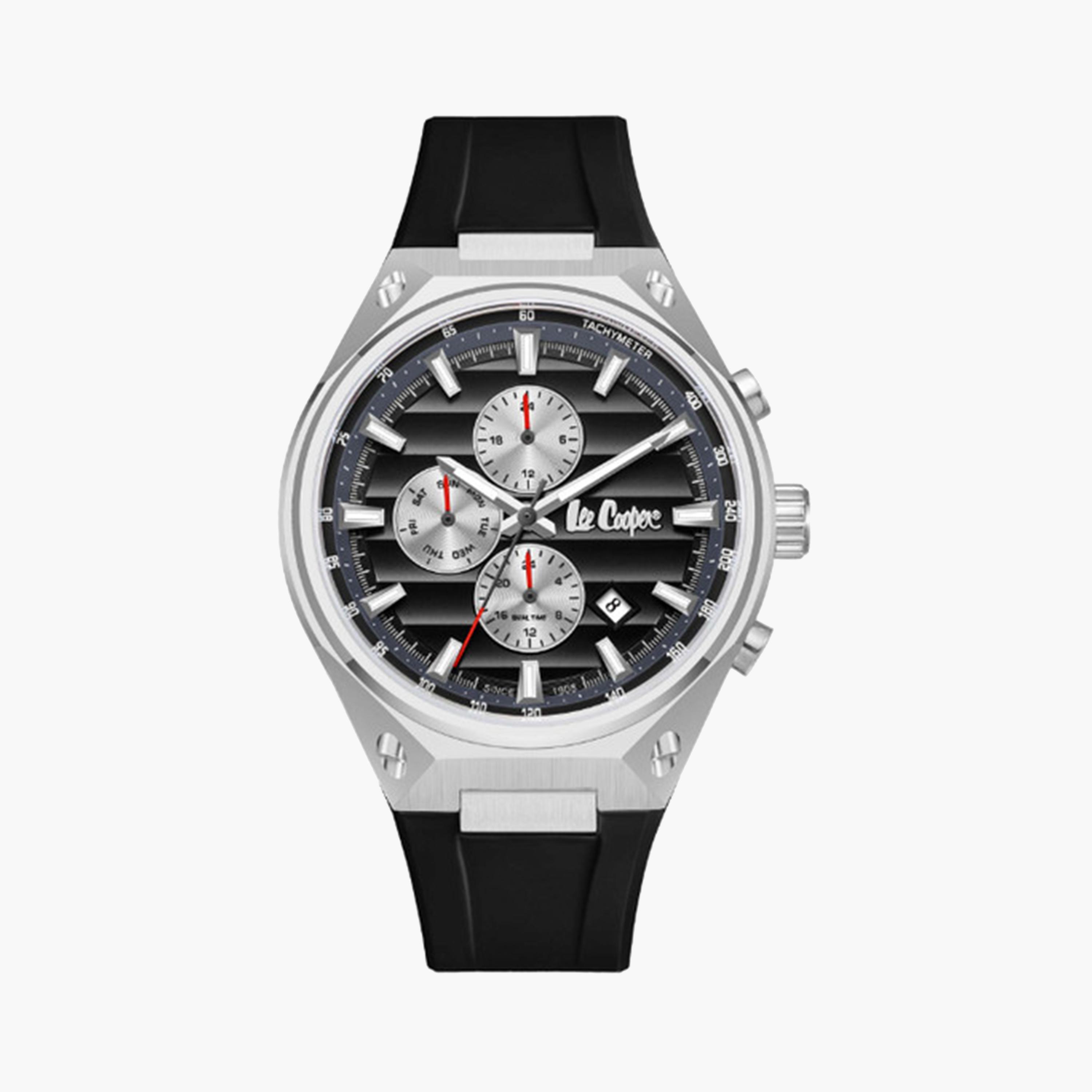 Lee Cooper Men's 45 MM Black Chronograph Leather Strap Watch | LC08063.351-men-watchesandjewellery-watches-image-1