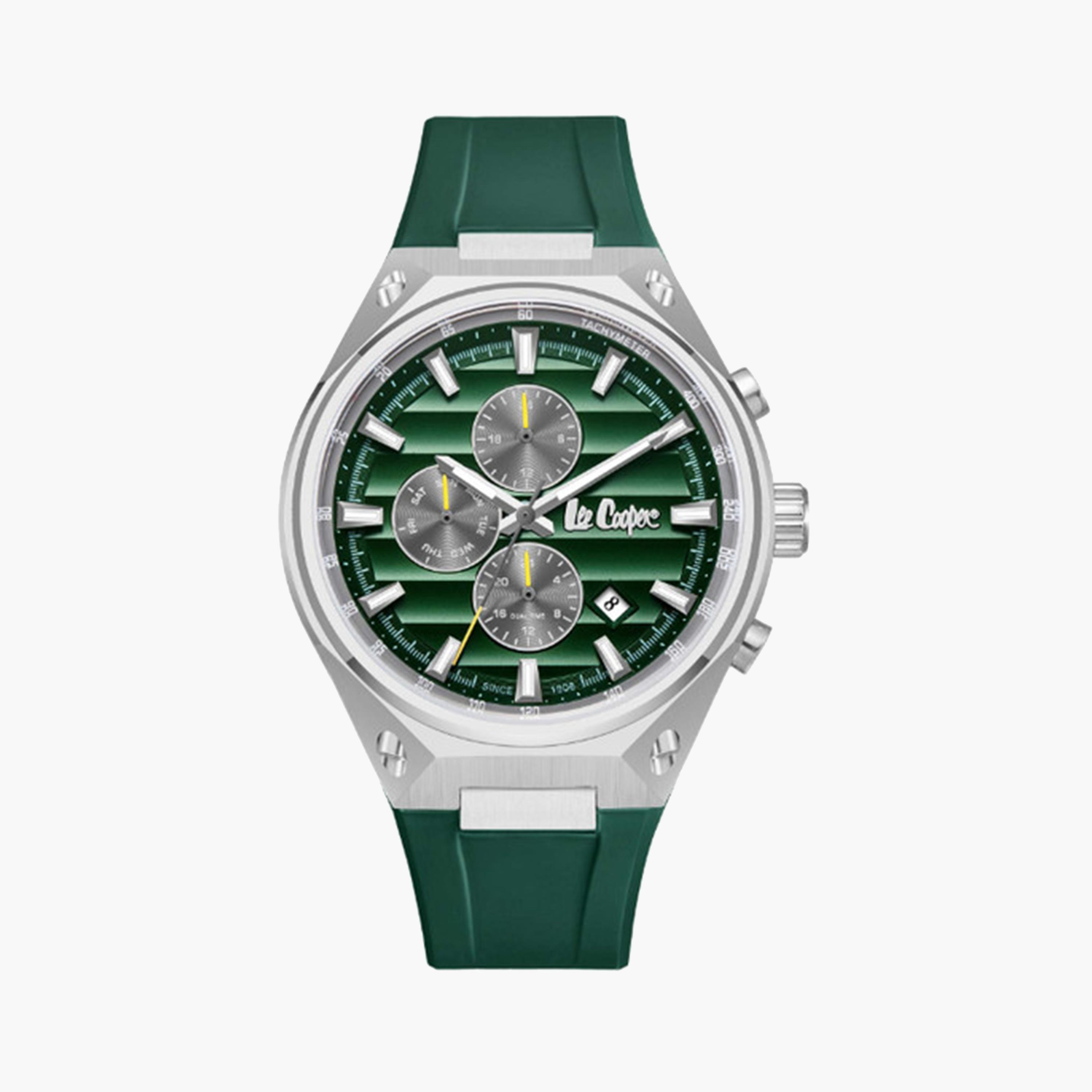 لي كوبر- ساعة كرونوغراف للرجال 45 ملم خضراء بحزام جلدي | LC08063.377-men-watchesandjewellery-watches-image-1