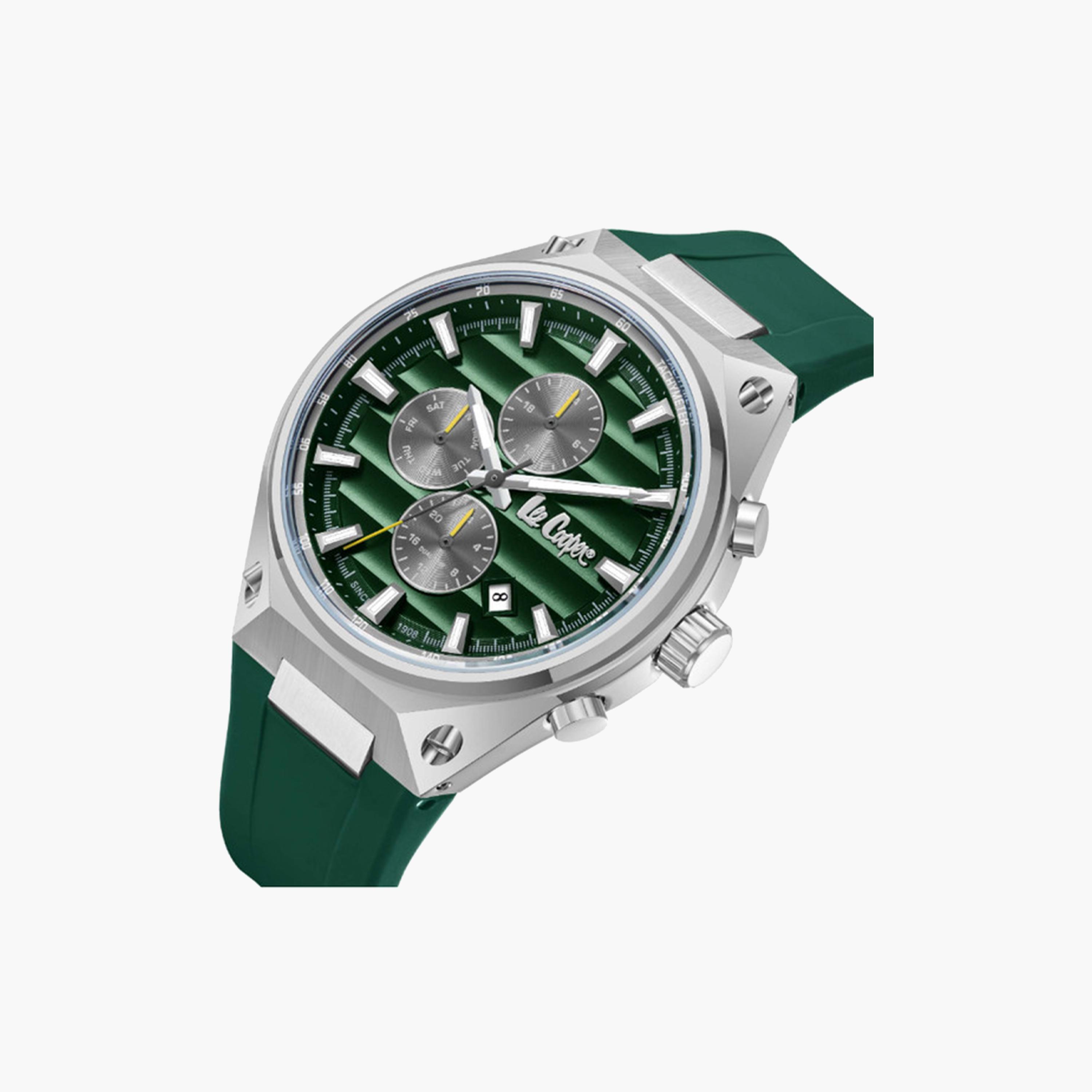 لي كوبر- ساعة كرونوغراف للرجال 45 ملم خضراء بحزام جلدي | LC08063.377-men-watchesandjewellery-watches-image-2