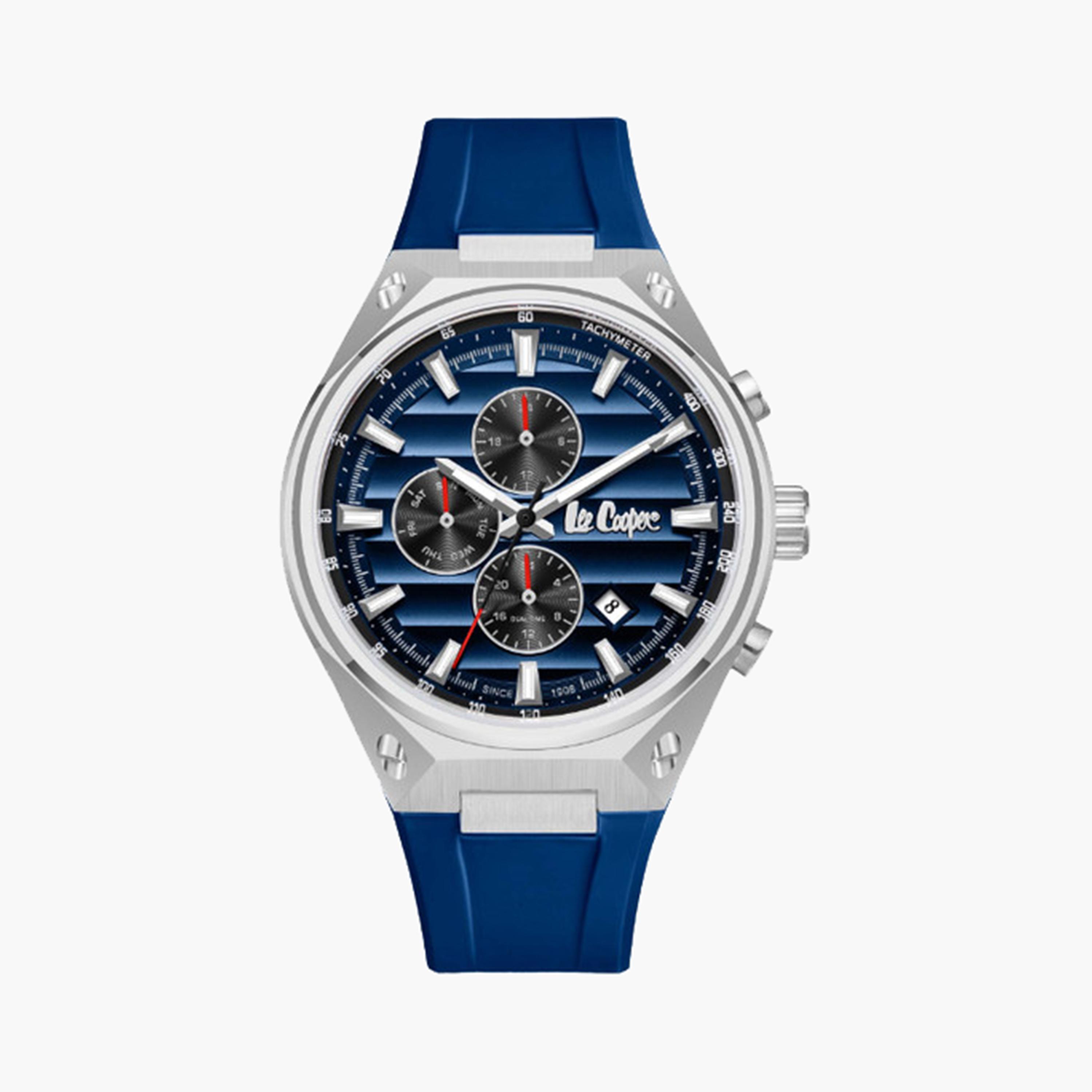 لي كوبر- ساعة كرونوغراف زرقاء للرجال مقاس 45 ملم بحزام جلدي | LC08063.399-men-watchesandjewellery-watches-image-1