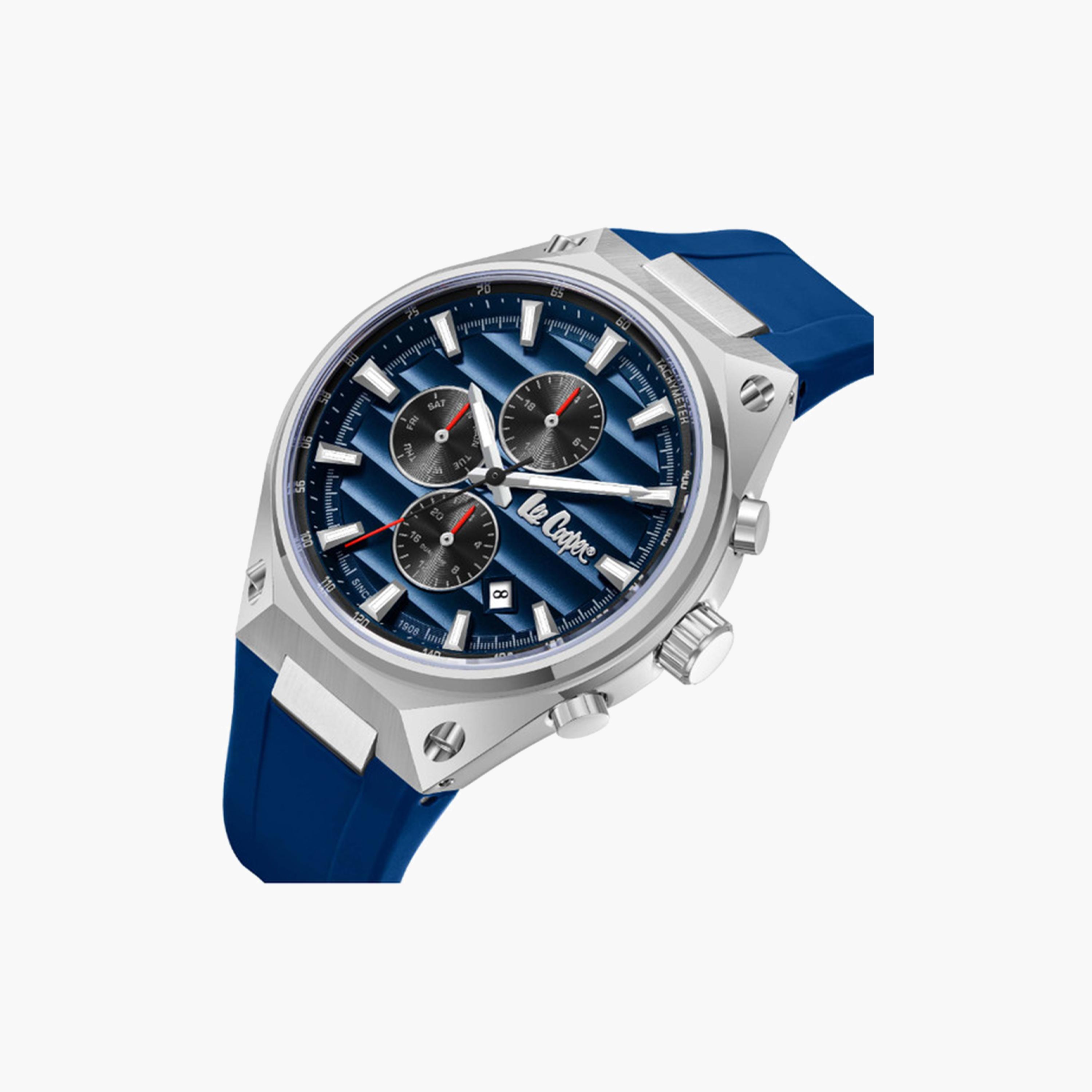لي كوبر- ساعة كرونوغراف زرقاء للرجال مقاس 45 ملم بحزام جلدي | LC08063.399-men-watchesandjewellery-watches-image-2