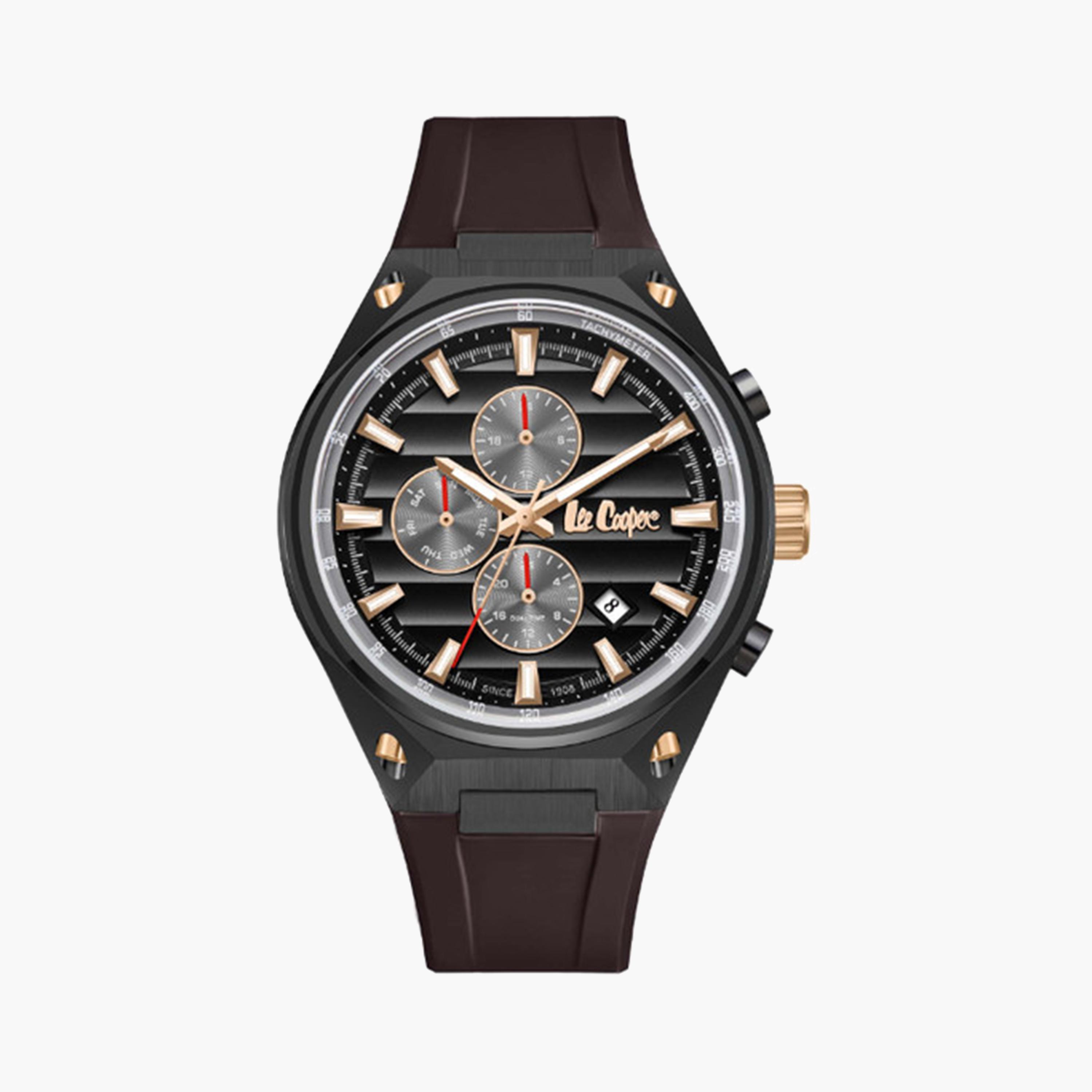 لي كوبر- ساعة كرونوغراف سوداء للرجال مقاس 45 ملم بحزام جلدي | LC08063.061-men-watchesandjewellery-watches-image-1