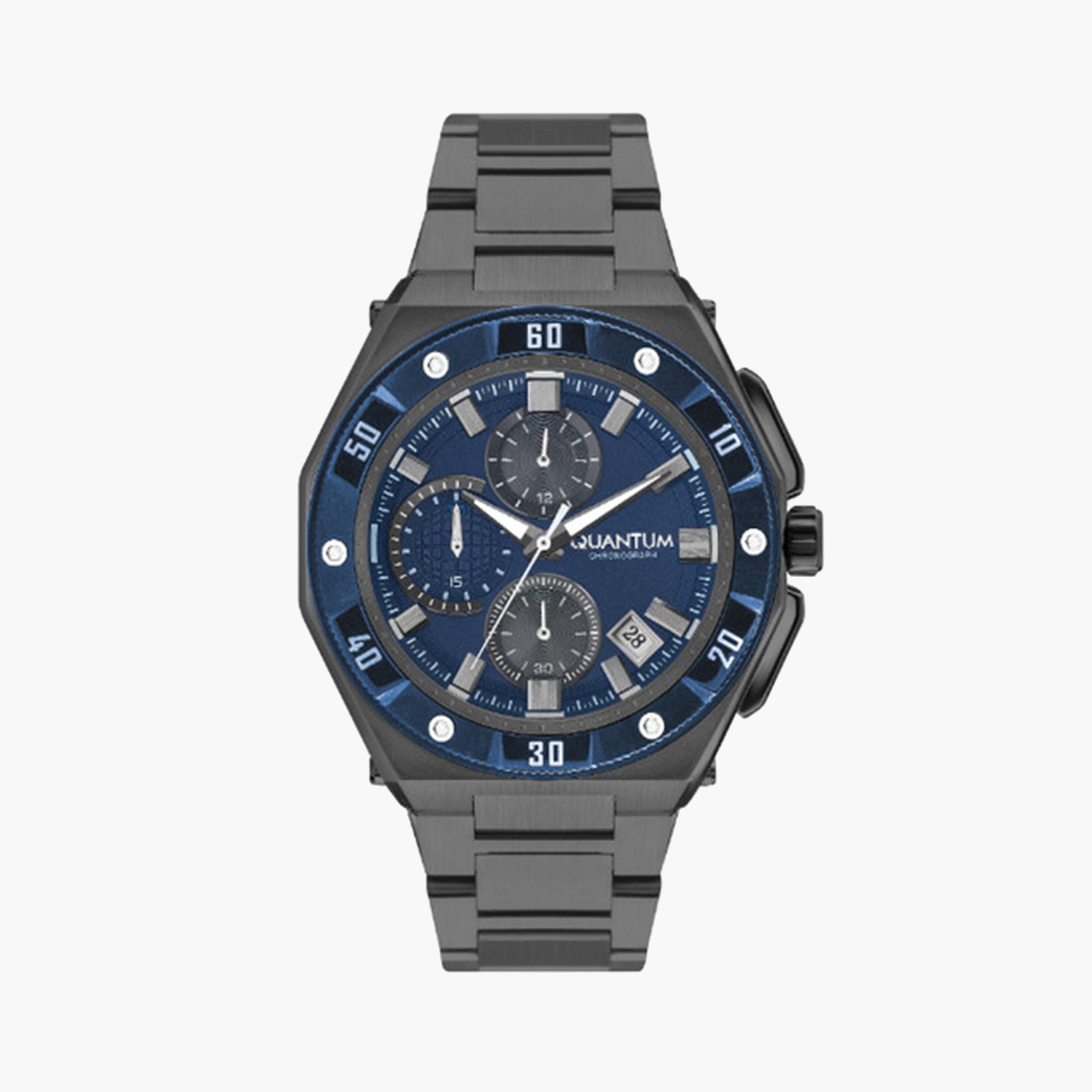 كوانتوم- ساعة كرونوغراف للرجال 46 ملم رمادية بحزام معدني | HNG1011.090-men-watchesandjewellery-watches-image-1