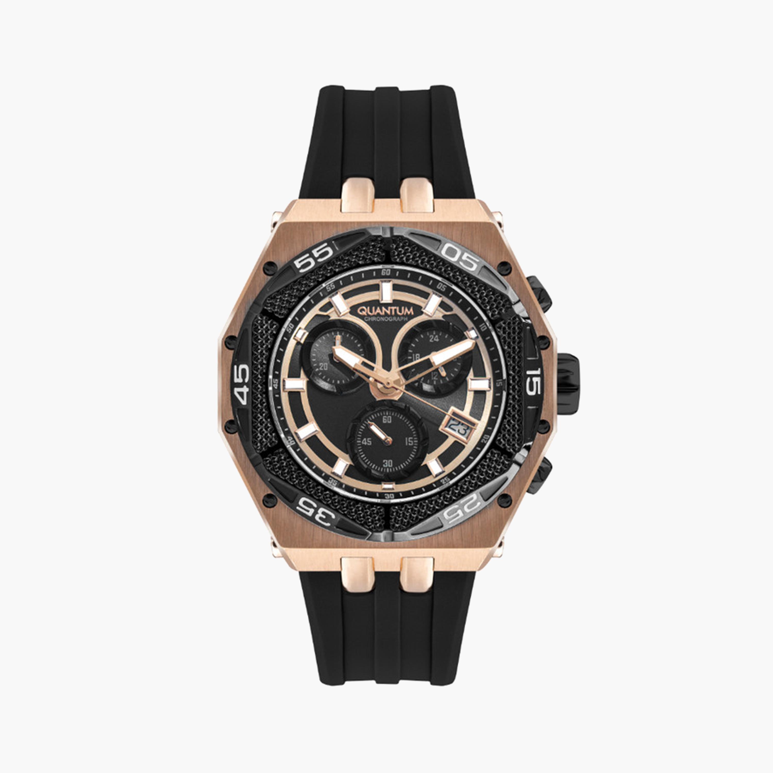 كوانتوم- ساعة كرونوغراف للرجال 50 مم سوداء بحزام سيليكون | HNG1066.851-men-watchesandjewellery-watches-image-1