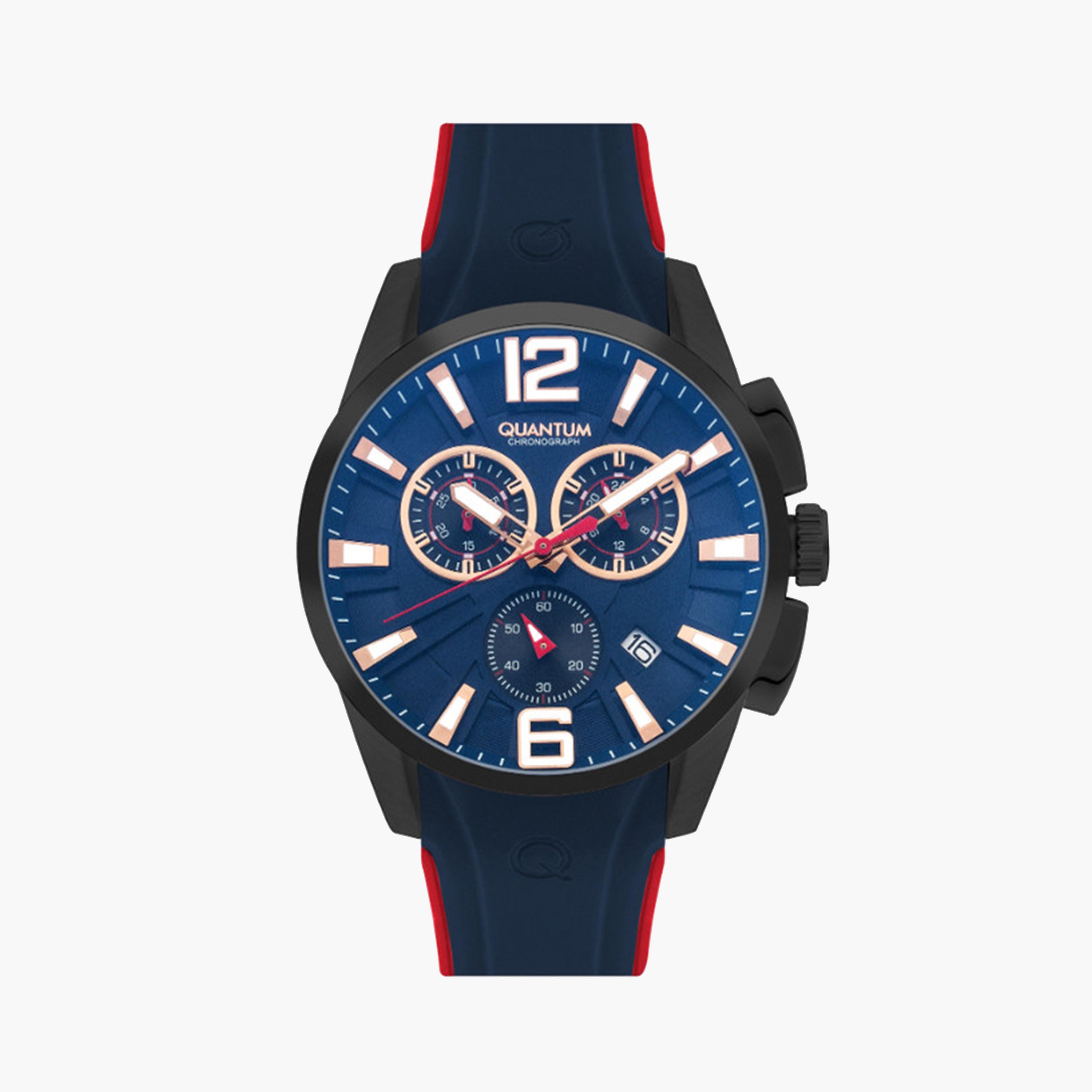 Quantum Men's 47 MM Blue Chronograph Silicone Strap Watch | PWG1076.699-men-watchesandjewellery-watches-image-1
