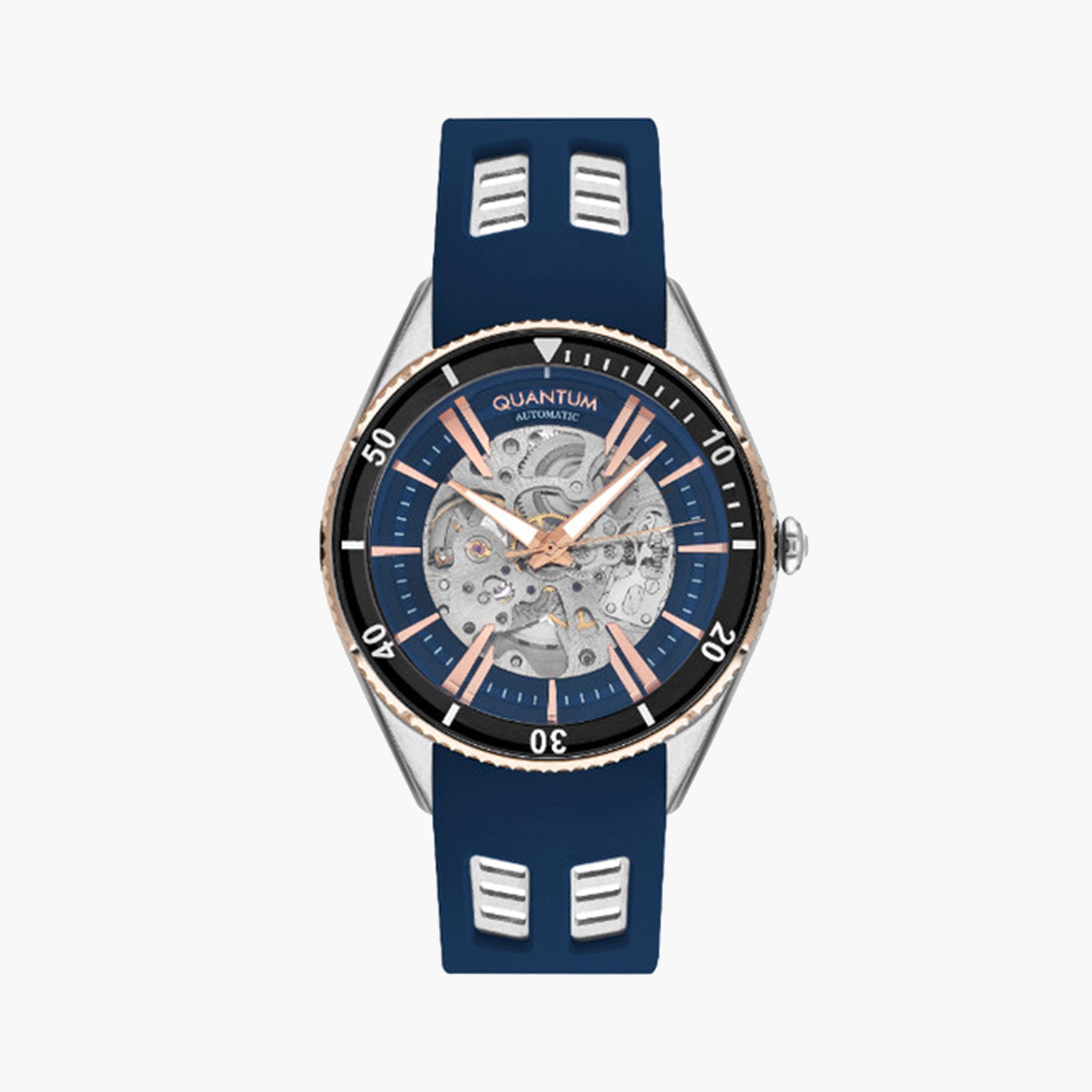 Quantum Men's 47 MM Blue Automatic Silicone Strap Watch | QMG1075.599-men-watchesandjewellery-watches-image-1