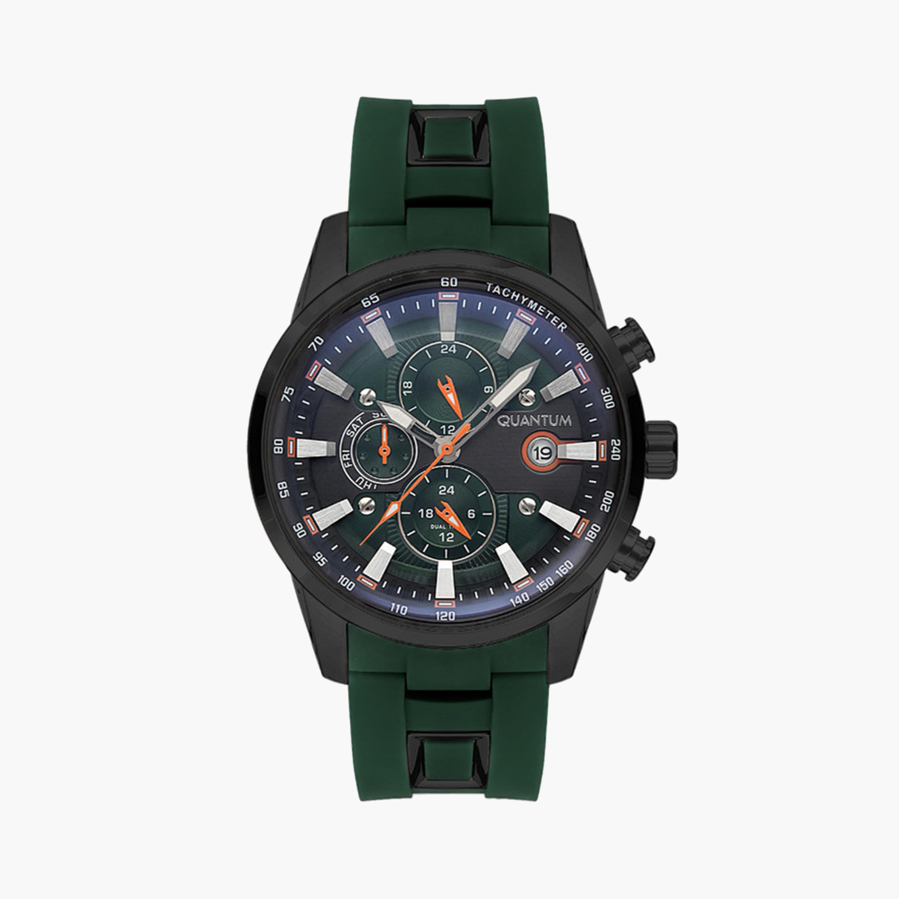 Quantum Men's 47 MM Green Chronograph Silicone Strap Watch | ADG678.675-men-watchesandjewellery-watches-image-1
