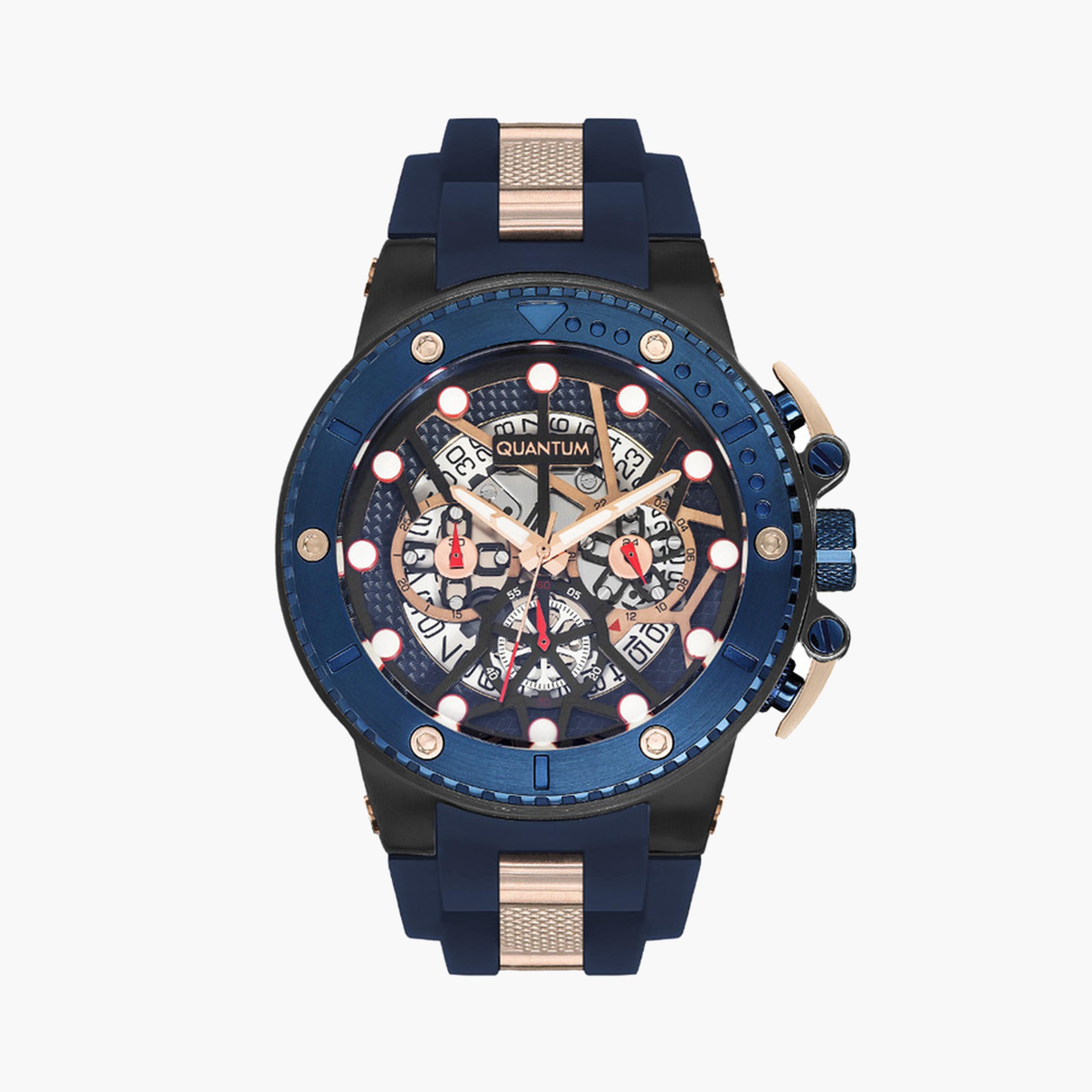 Quantum Men's 50 MM Blue Chronograph Silicone Strap Watch | HNG535.059-men-watchesandjewellery-watches-image-1