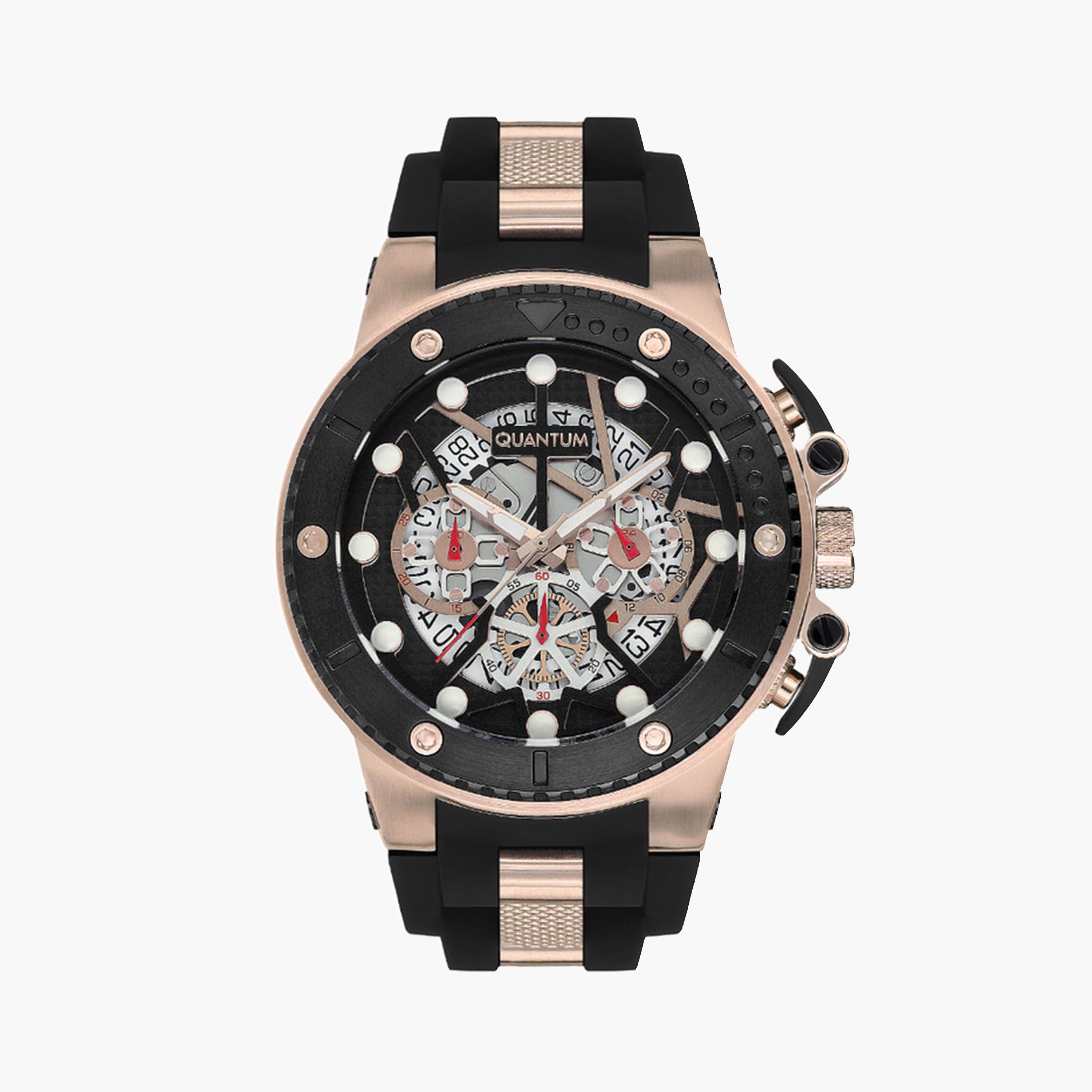 كوانتوم- ساعة كرونوغراف للرجال 50 مم سوداء بحزام سيليكون | HNG535.851-men-watchesandjewellery-watches-image-1