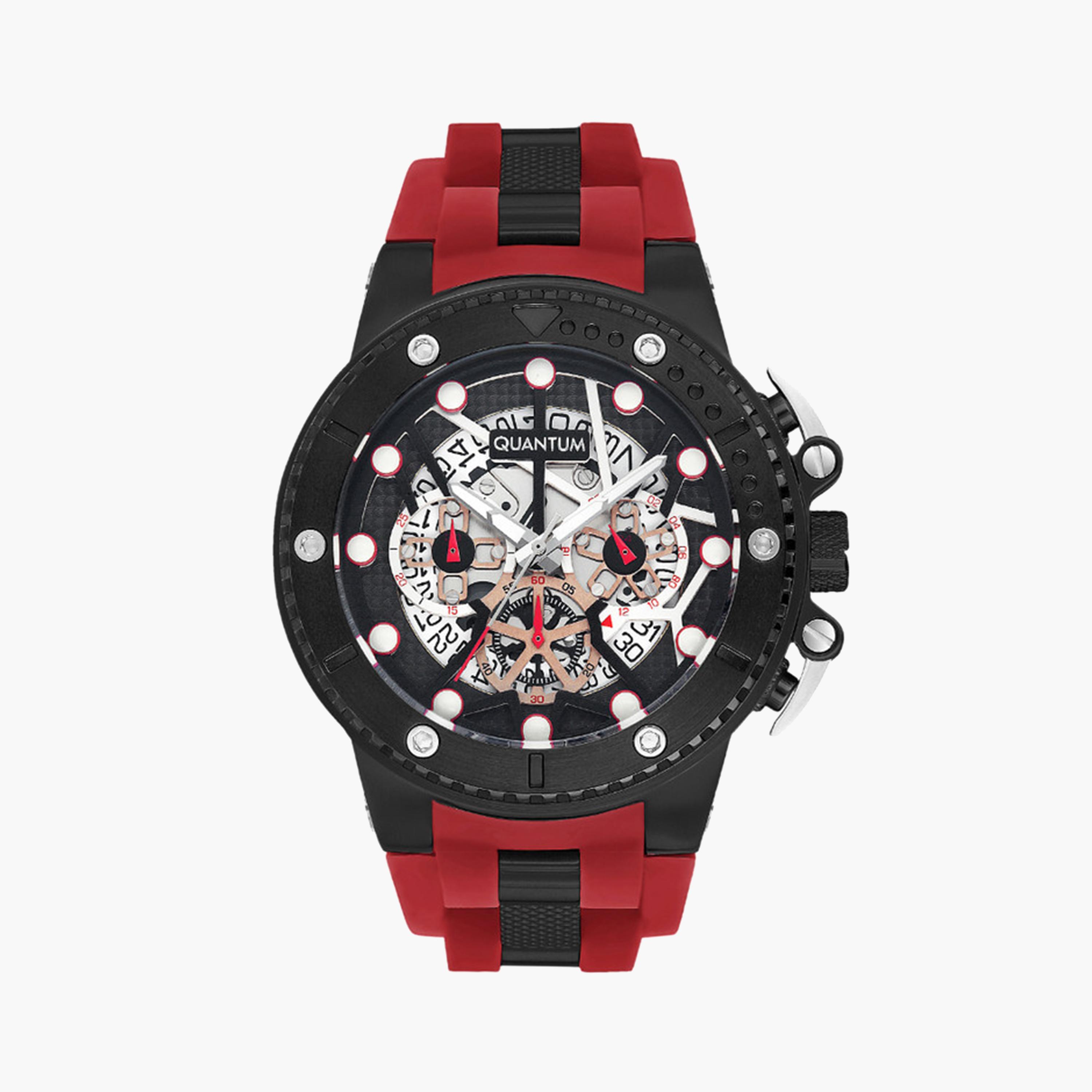 كوانتوم- ساعة كرونوغراف للرجال 50 مم حمراء بحزام سيليكون | HNG535.658-men-watchesandjewellery-watches-image-1