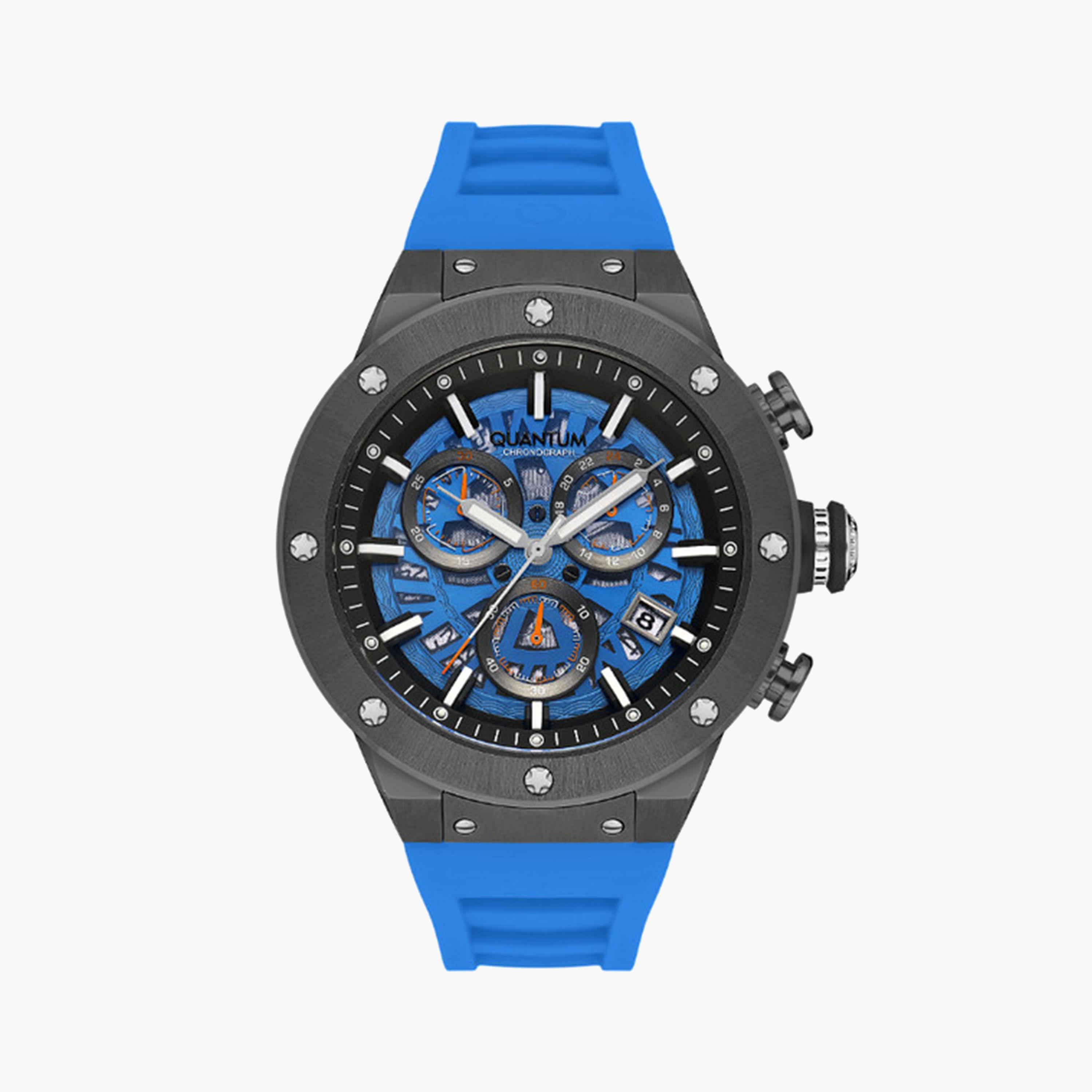 Quantum Men's 49 MM Blue Chronograph Silicone Strap Watch | HNG1083.099-men-watchesandjewellery-watches-image-1
