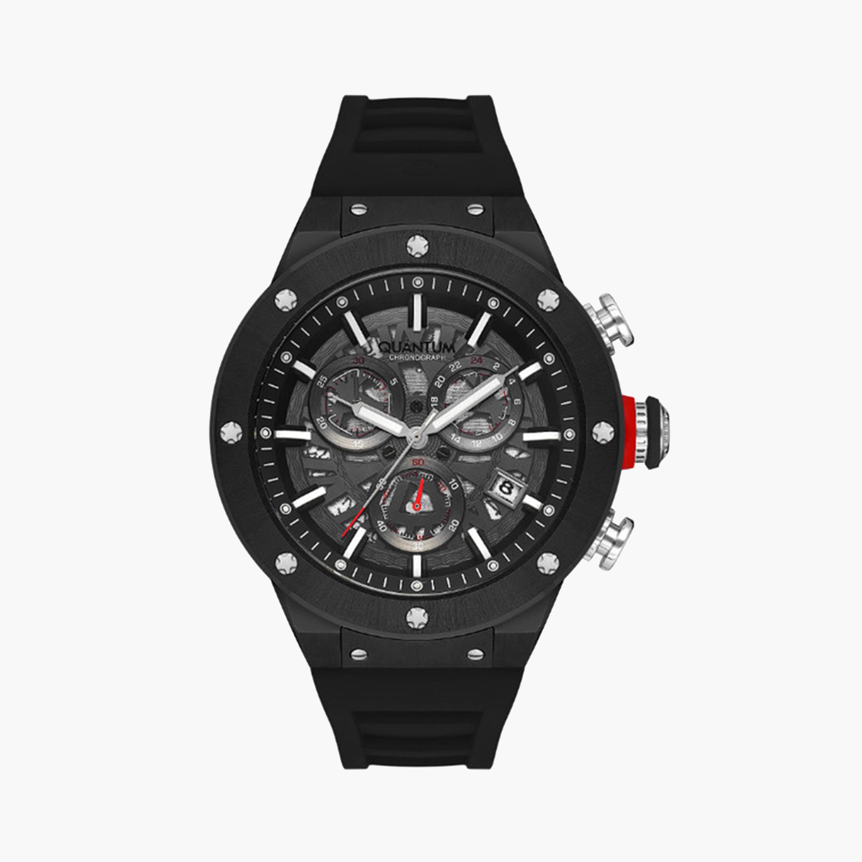 كوانتوم- ساعة كرونوغراف للرجال 49 ملم أسود بحزام سيليكون | HNG1083.051-men-watchesandjewellery-watches-image-1