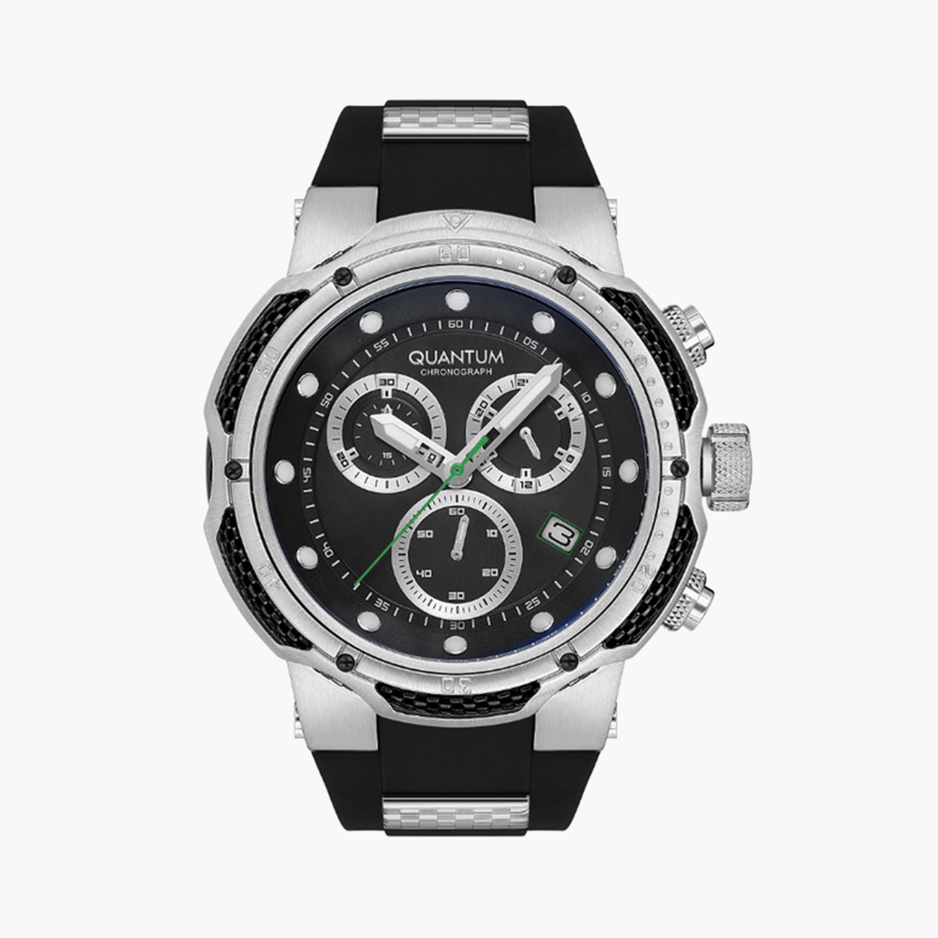 كوانتوم- ساعة كرونوغراف للرجال 53 مم سوداء بحزام سيليكون | HNG1051.351-men-watchesandjewellery-watches-image-1