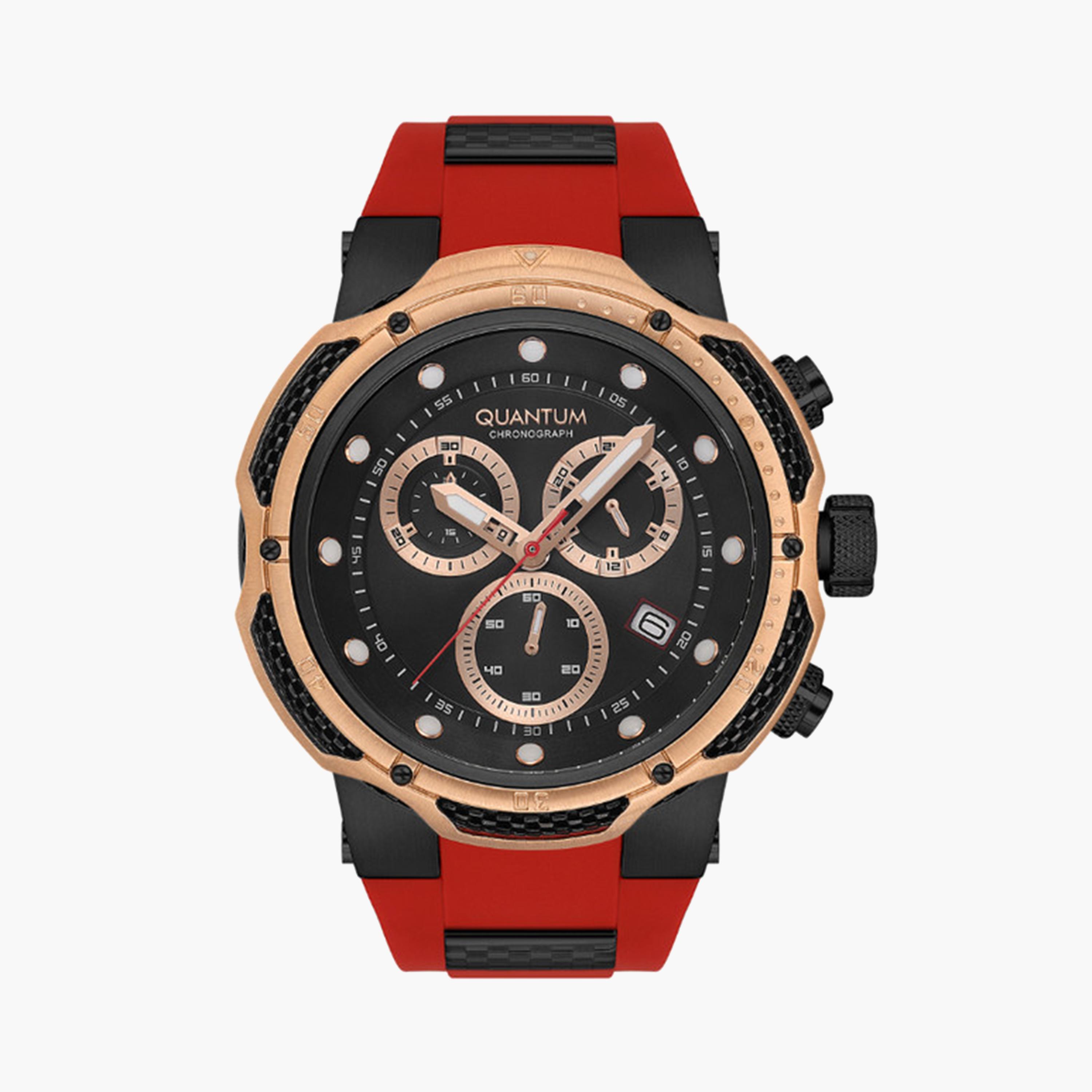 Quantum Men's 53 MM Red Chronograph Silicone Strap Watch | HNG1051.858-men-watchesandjewellery-watches-image-1