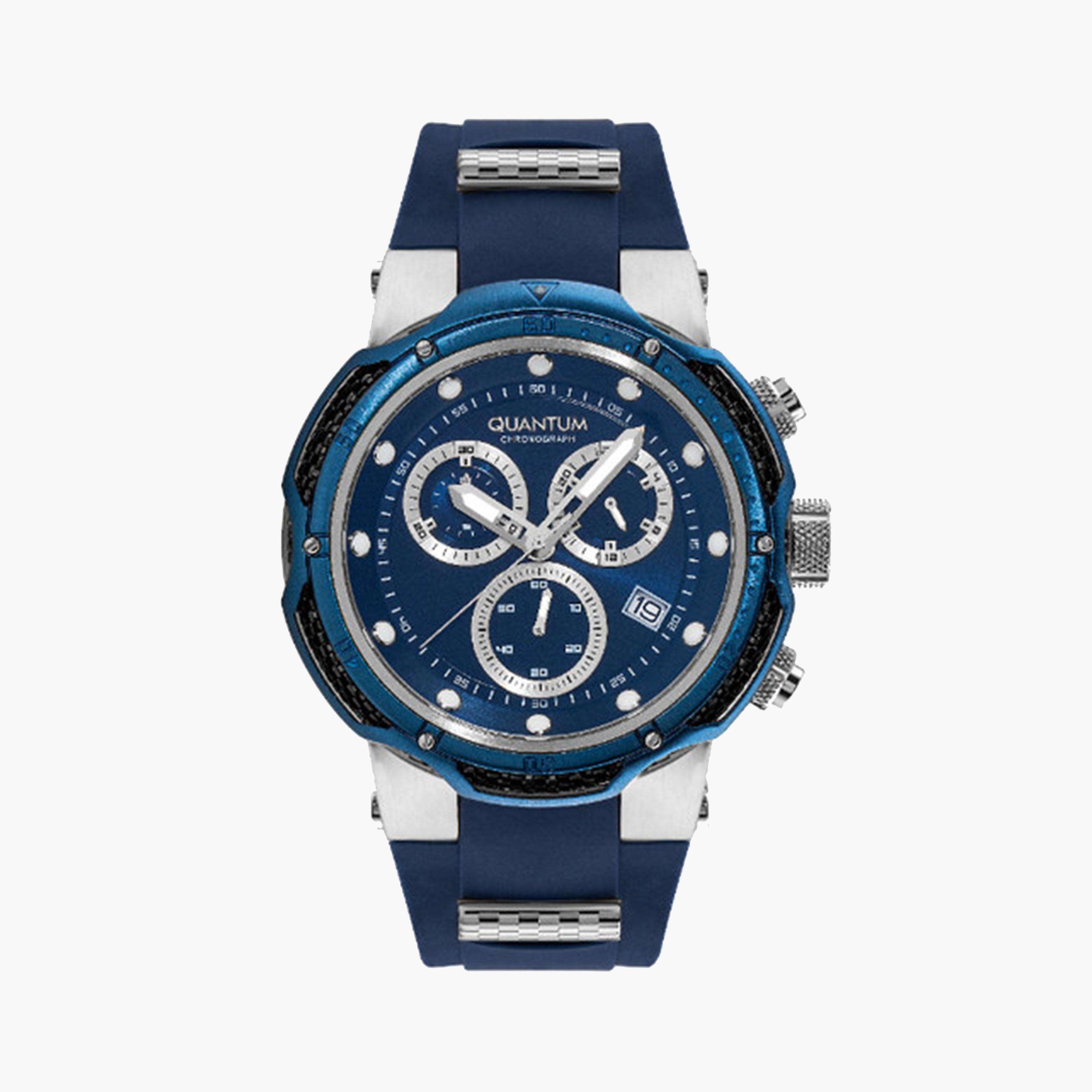 كوانتوم- ساعة كرونوغراف للرجال 53 مم زرقاء بحزام سيليكون | HNG1051.399-men-watchesandjewellery-watches-image-1