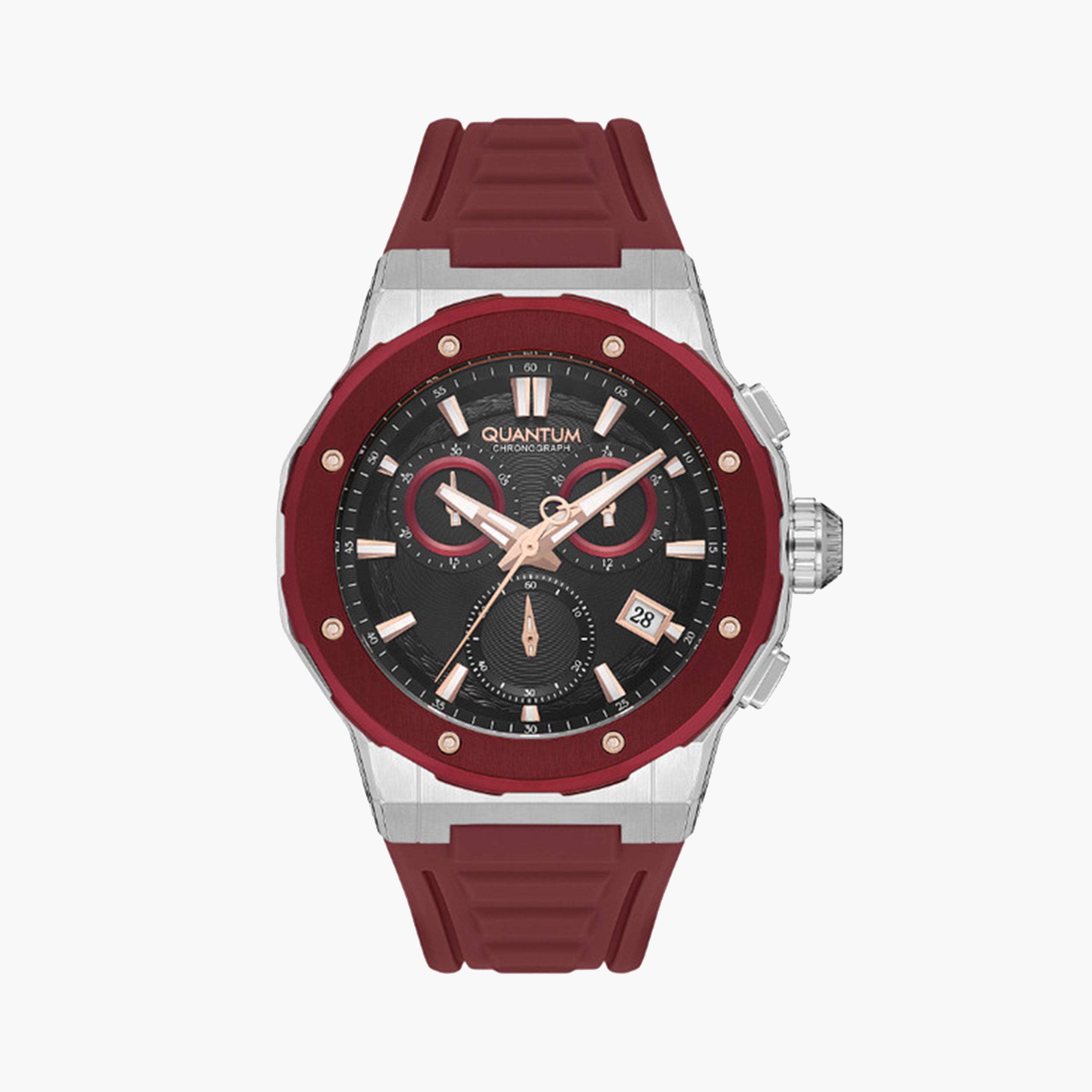 كوانتوم- ساعة كرونوغراف للرجال 46 ملم حمراء بحزام سيليكون | HNG1082.358-men-watchesandjewellery-watches-image-1